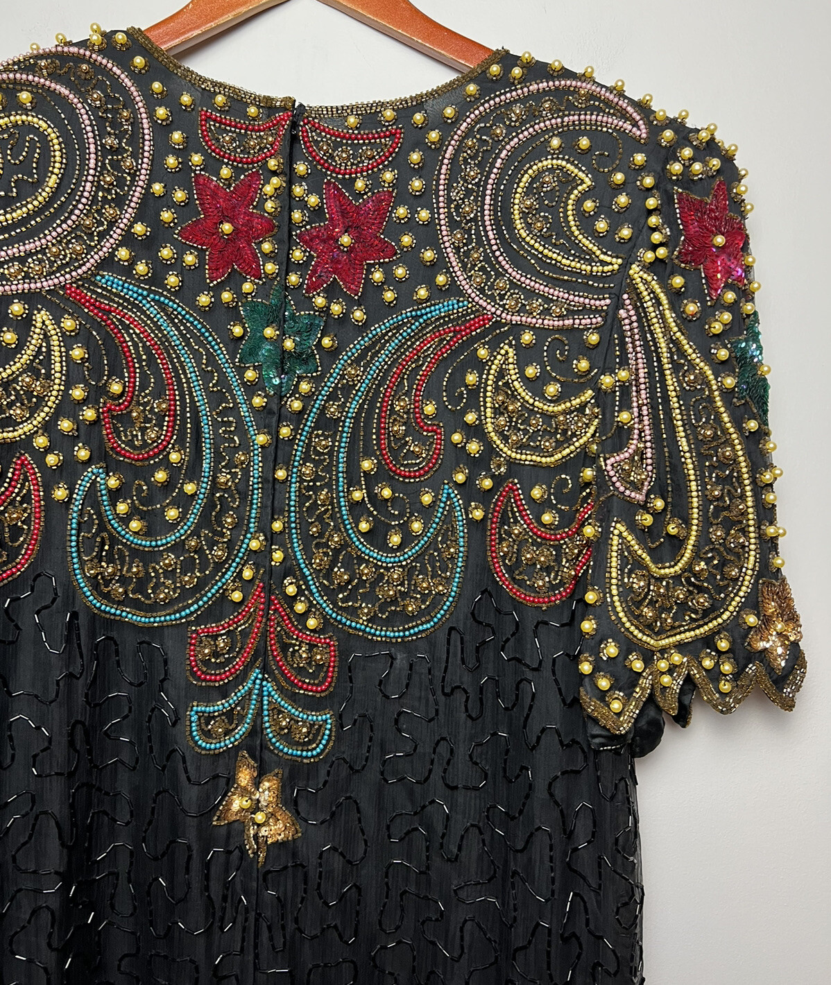 Carina Vintage 80s Ornate Beaded / Sequined 100% Silk Dress Multicolor Sz 1X