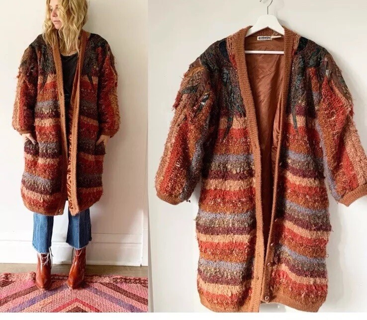 Marieakim XXL? Acrylic Patchwork Sweater Coat Button Up Heavy Dolman Sleeve EUC