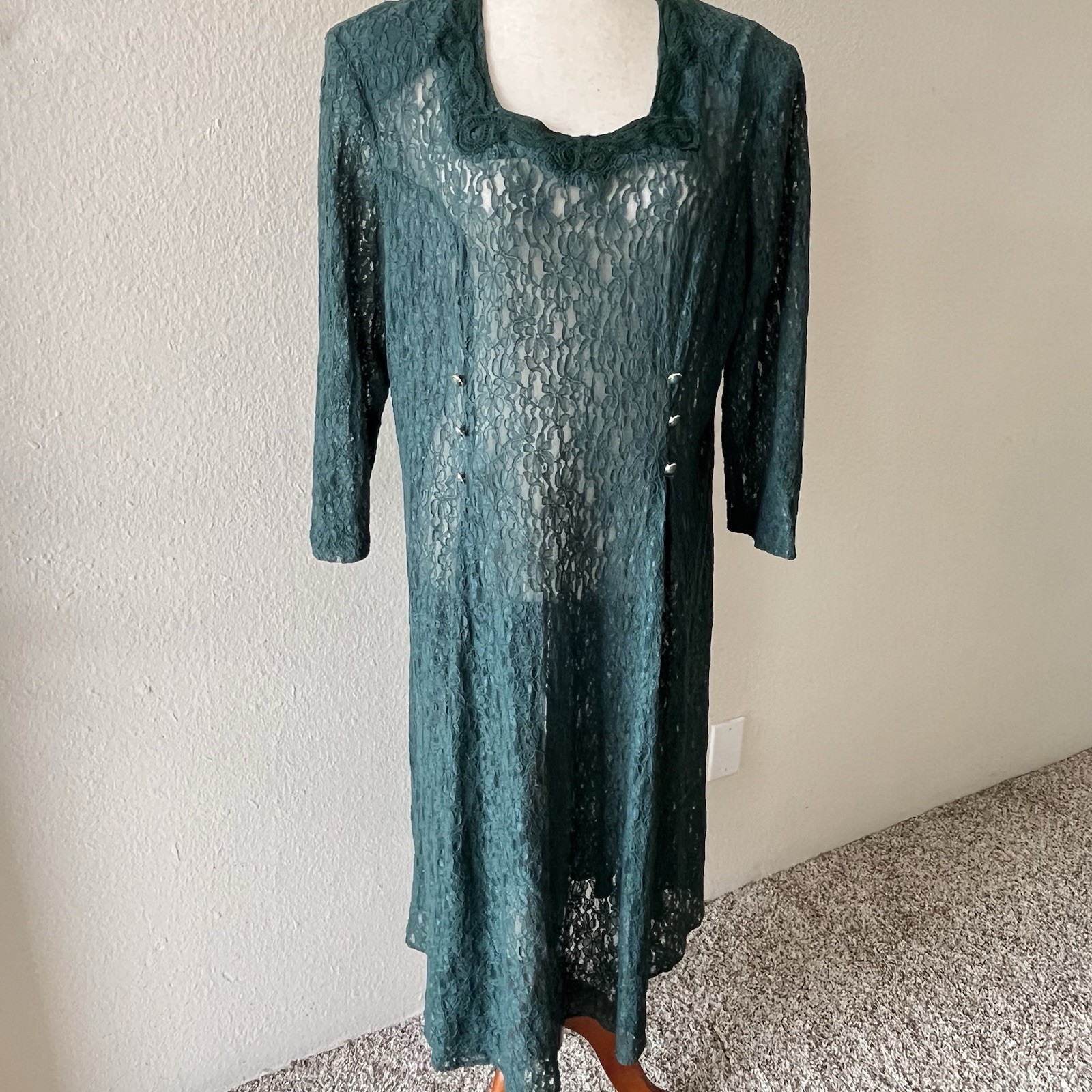 Vintage Betsy’s Things Green Lace Button Front Dress Sz 18