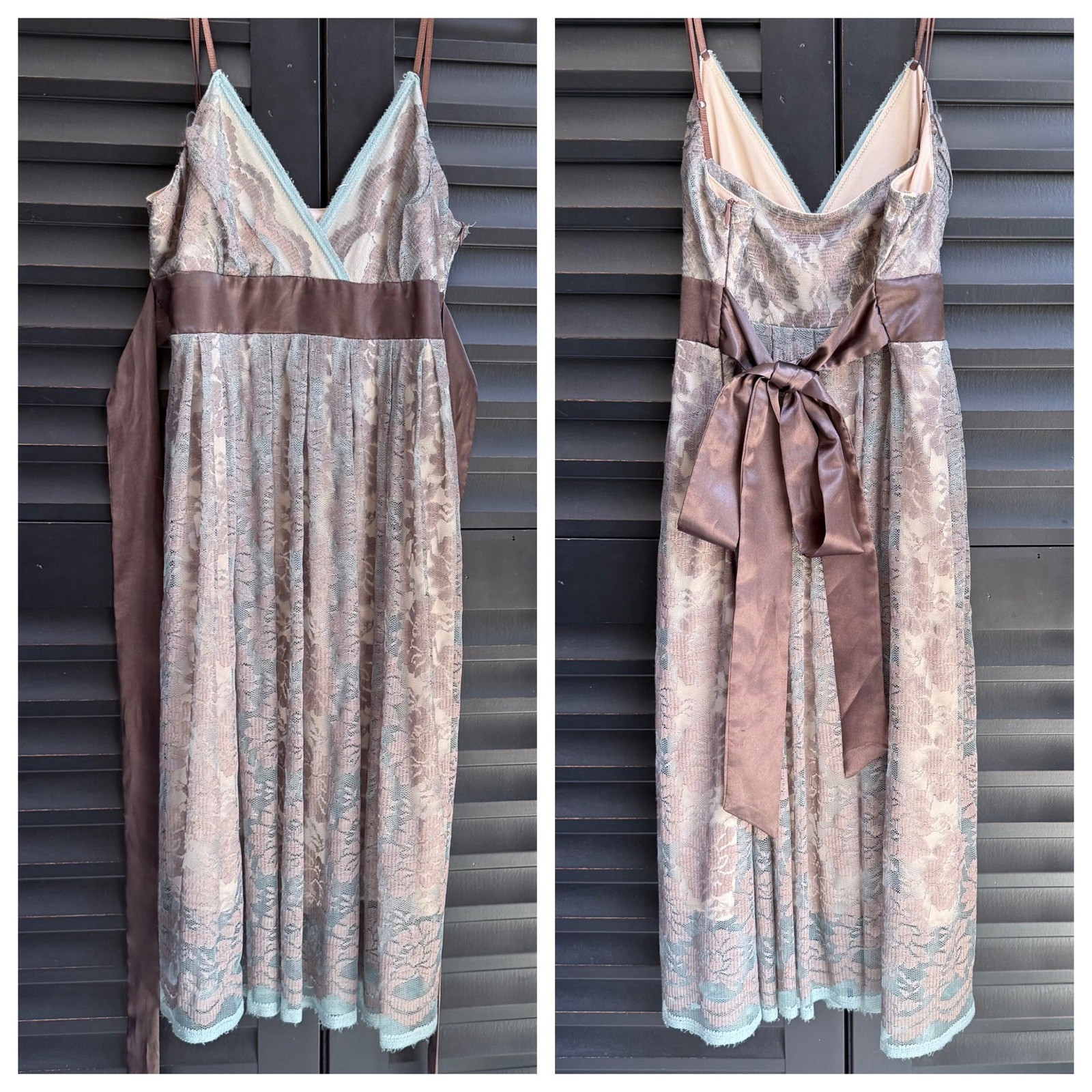 Fairytale Dress 90s y2k Coquette Babydoll Blue Lace Brown Satin Ribbon Mystic