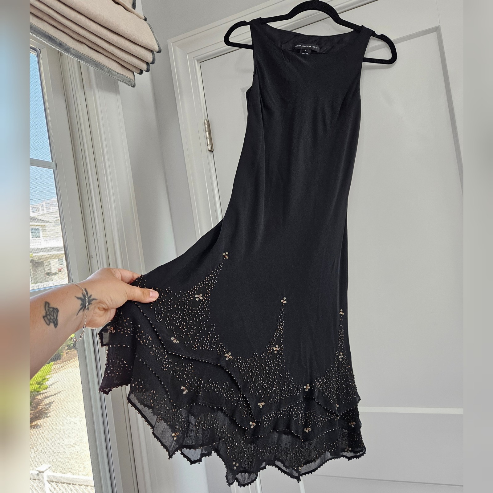 Vintage 90s Jones New York 100% Silk Bias Cut Black Dress, Wedding Guest Size 8
