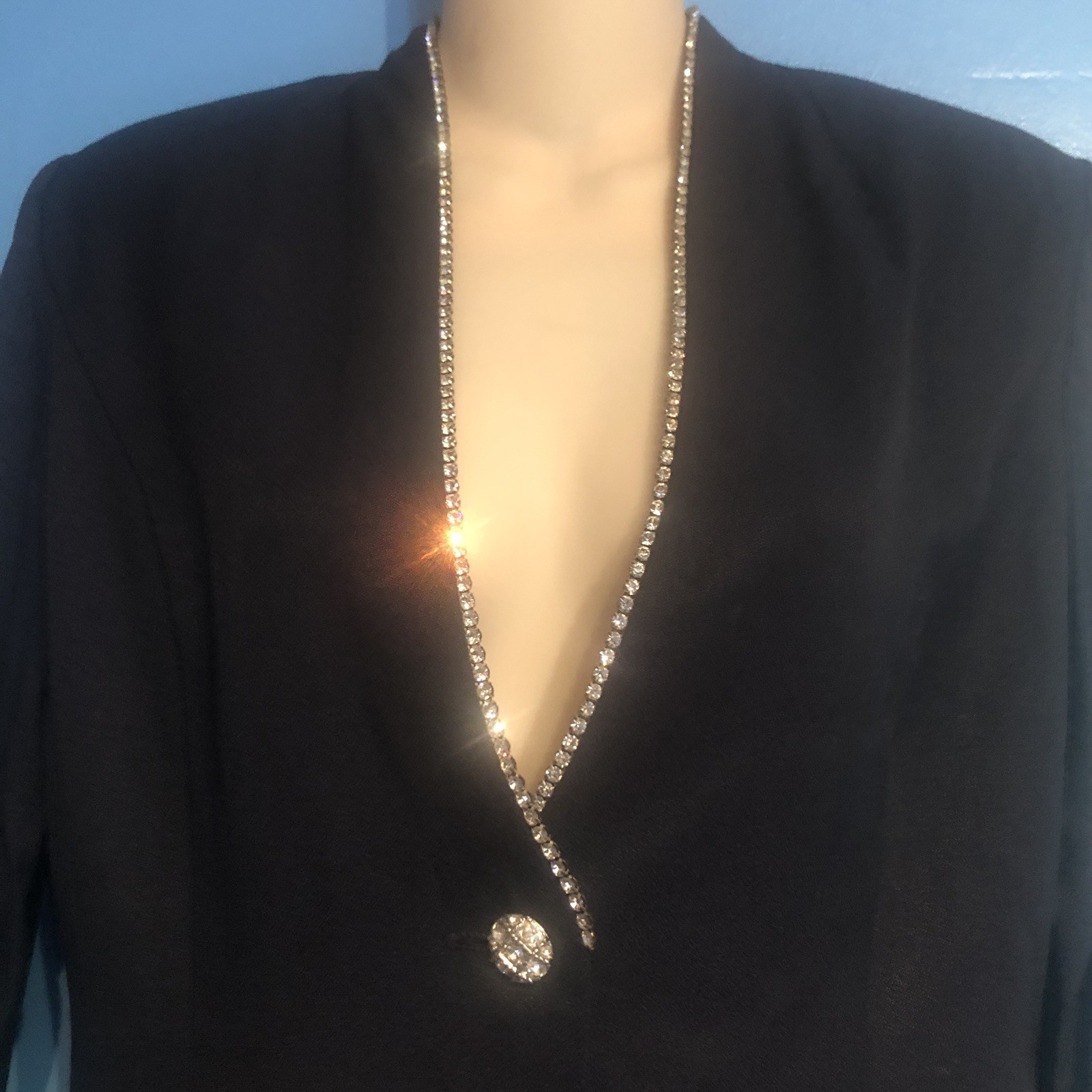 Vintage 1980s JR Nites Petites M Dress Jacket Navy Rhinestone Trim Shoulder Pads