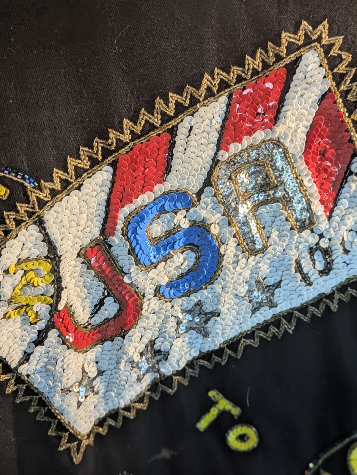 VTG 80’s MODI DENIM US POSTAGE Sequin Embellished Bomber Jacket Size 10/12 Coat