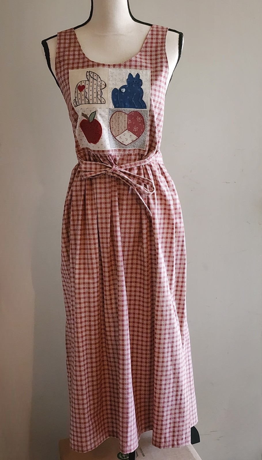 Vintage 60s 70s Patchwork Cottage Core Apron Jumper Maxi Dress