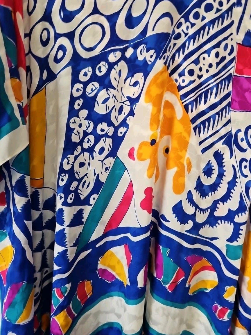 Vintage Ruth Norman Bright Multi Color Caftan Lounge Dress USA One Size