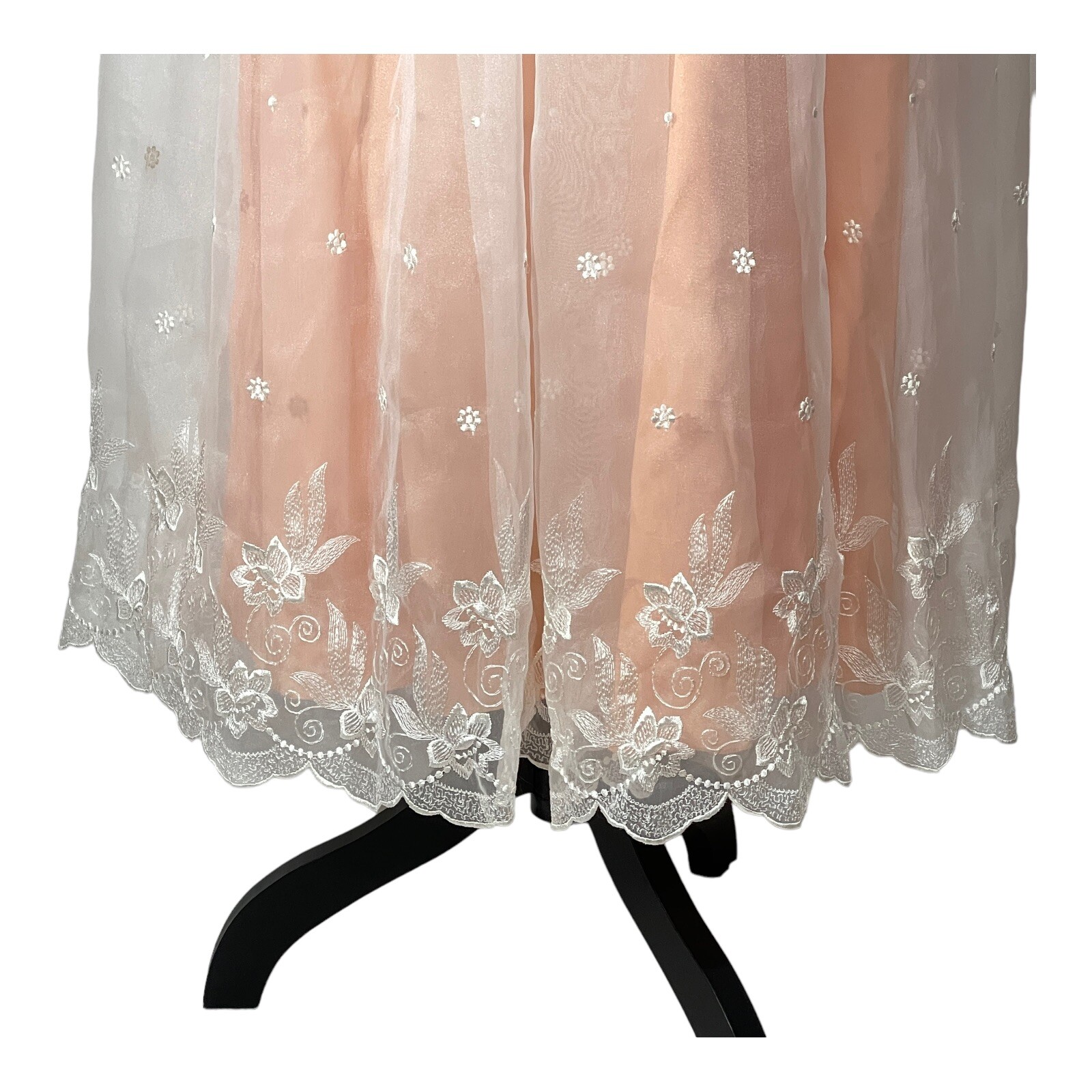 VTG 70s Party Tea Dress Women 5/6 Bridesmaid Chiffon Peach White Easter Prom