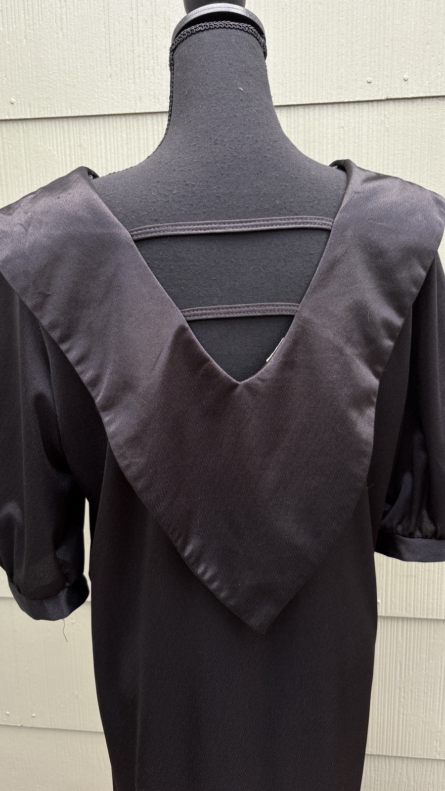 vtg AMY’S PLACE 70s 80s Nautical Sailor Goth Satin Half Sleeve Pleated Dress
