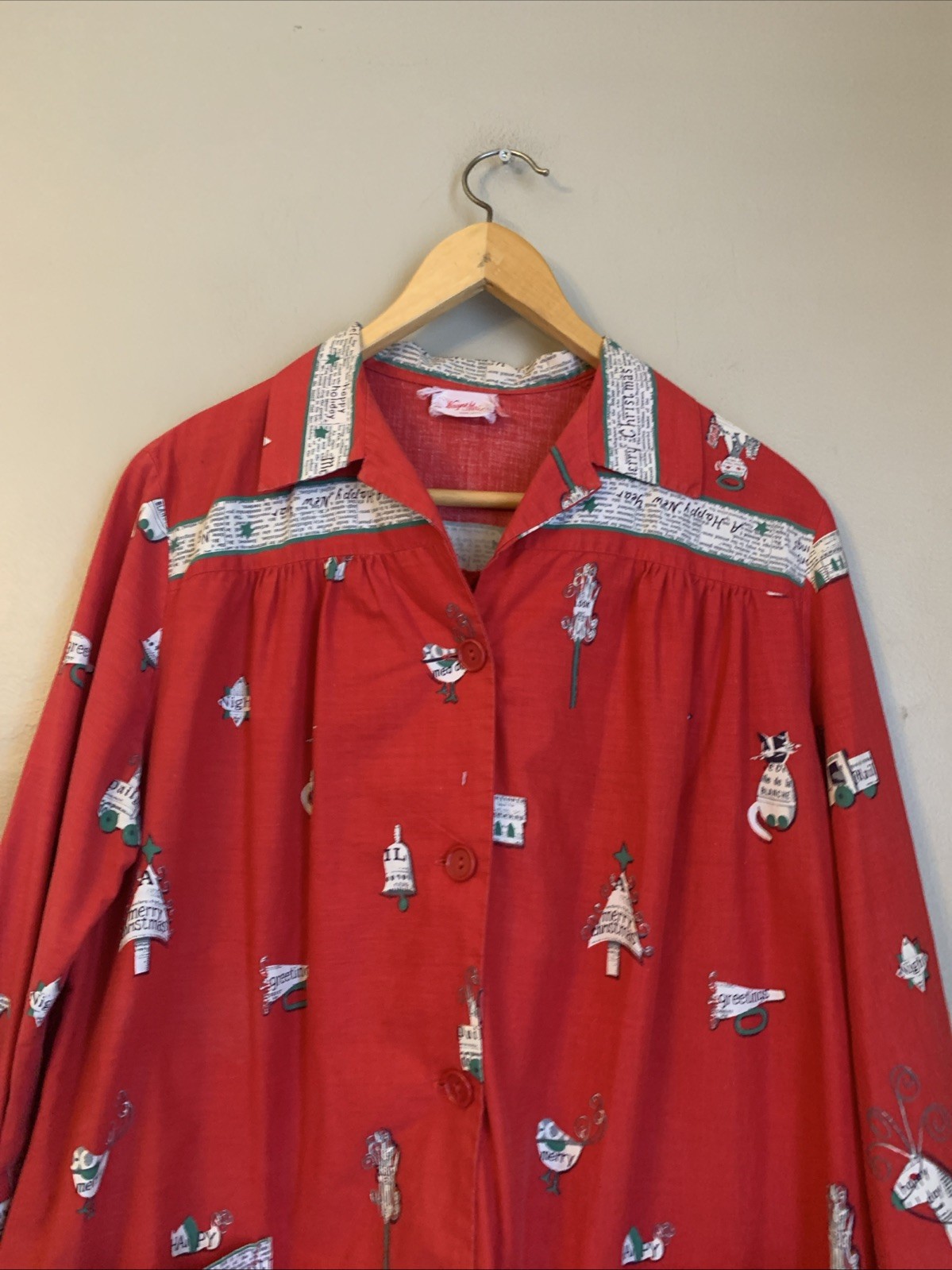 VTG 40’s 50’s 60s WayneMaid Novelty Print Faded Smock Christmas Holiday New Year