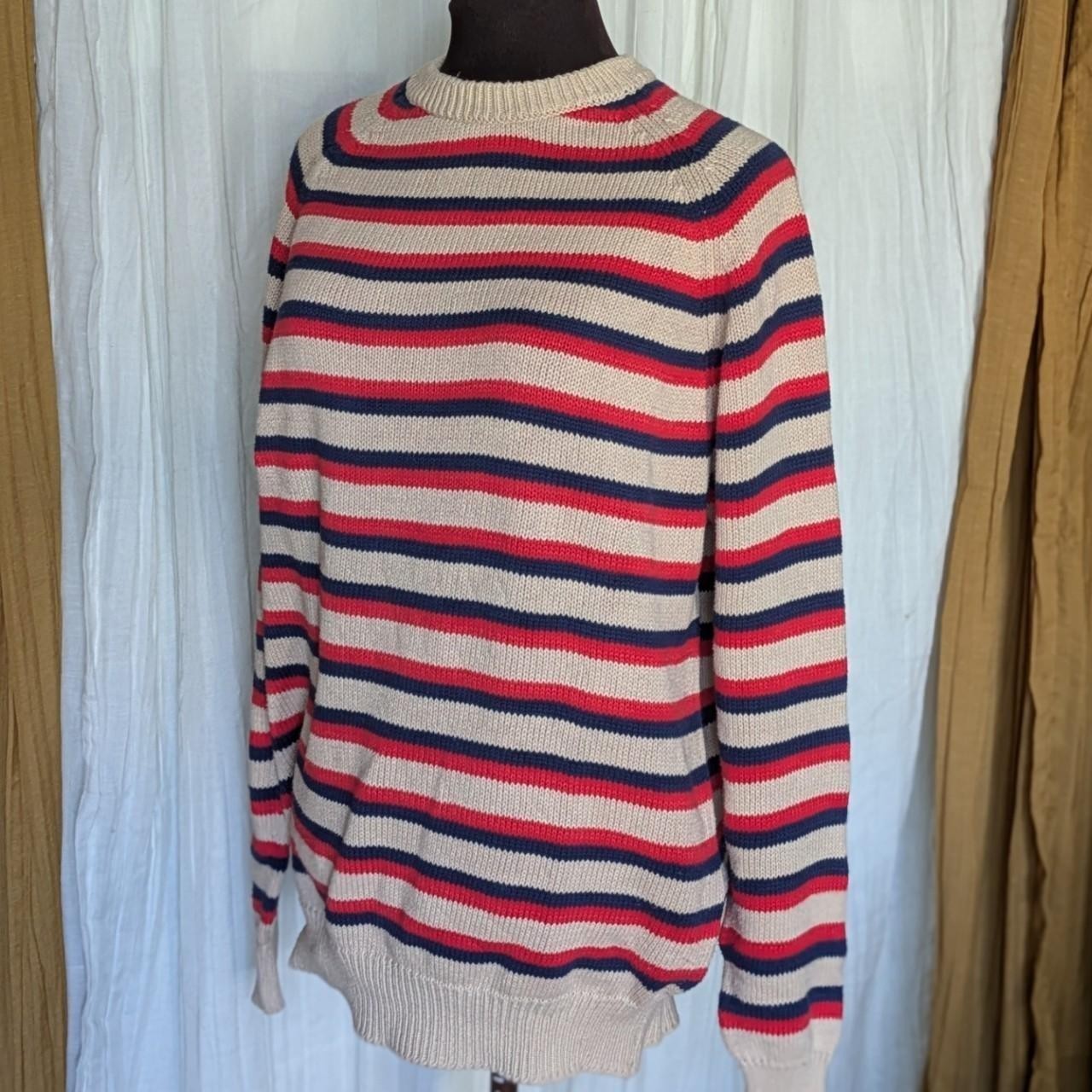 VTG 80s Lands End 100% Cotton Striped Raglan Sailing Sweater Unisex – see notes
