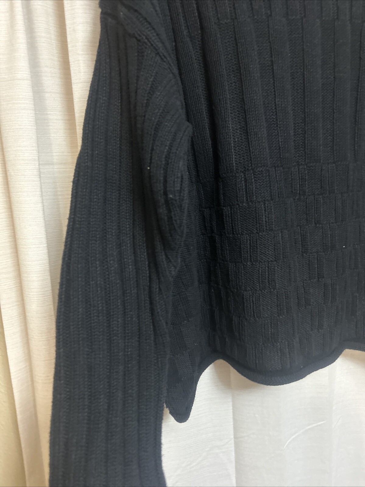 Beldoch Popper USA M Black Long Sleeve Knit Sweater Vintage Cotton Mall Hair T4