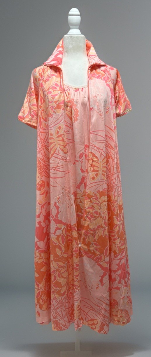 Vintage 70s Miss Elaine Mori Butterfly Floral Peignoir Set Nightgown Robe SZ SM