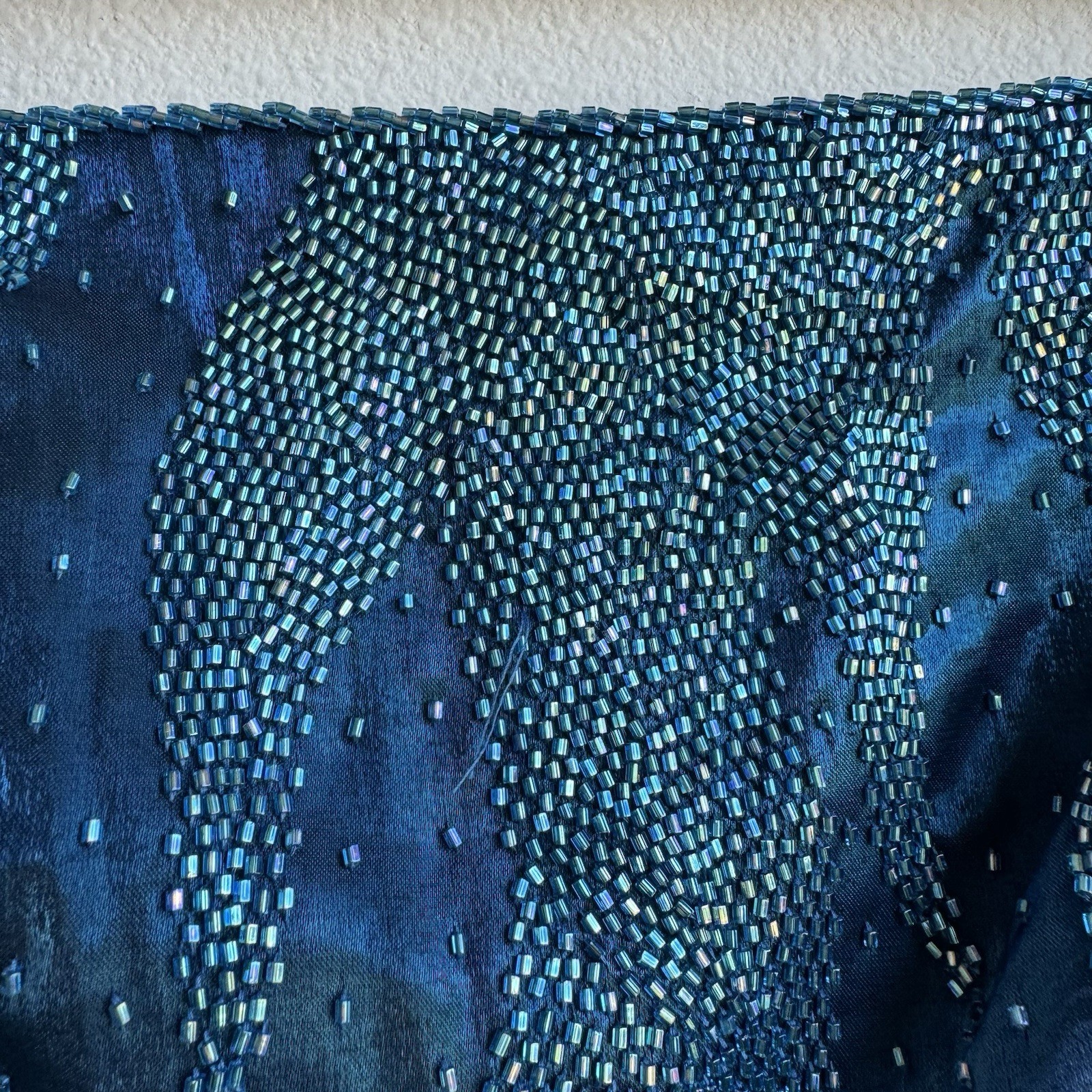 Vintage Turquoise Blue Beaded Iridescent Maxi Cocktail Formal Party Dress S / M