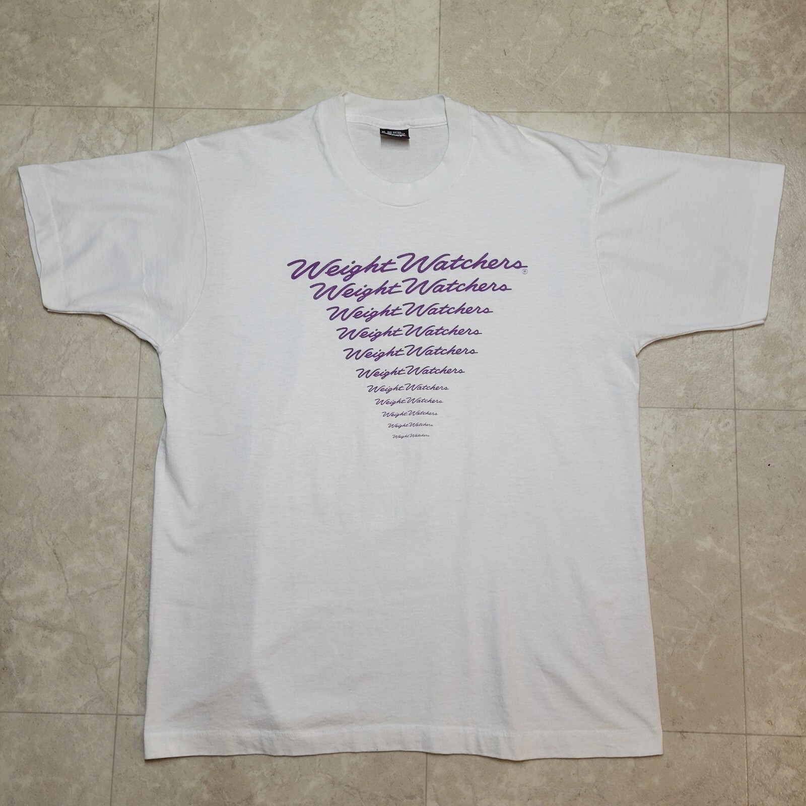 Vintage 90’s Weight Watchers T-Shirt Size XL White Purple Single Stitch Sc Stars