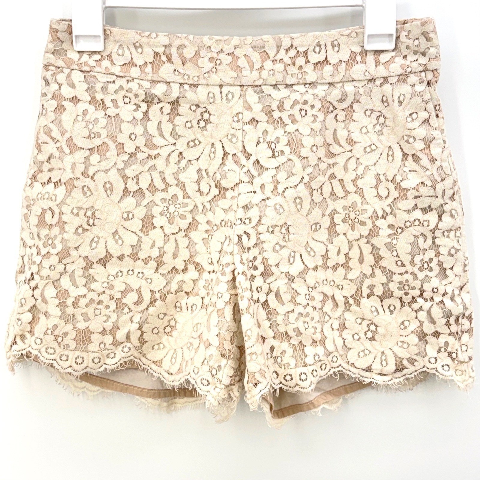 Anthropologie Cartonnier Lace Short Ivory 4 Pink Stripe Cottage Romantic Scallop