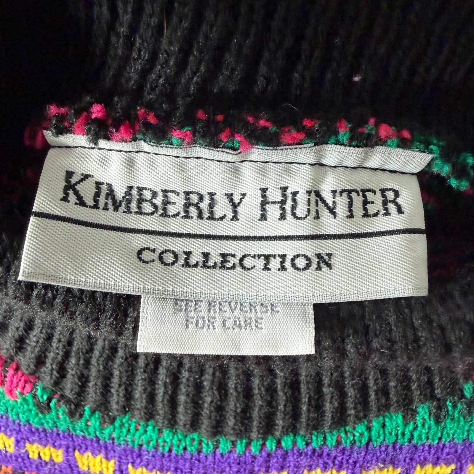 Vintage Kimberly Hunter Neon Geometric Fair Isle Mock Neck Sweater USA Made XL