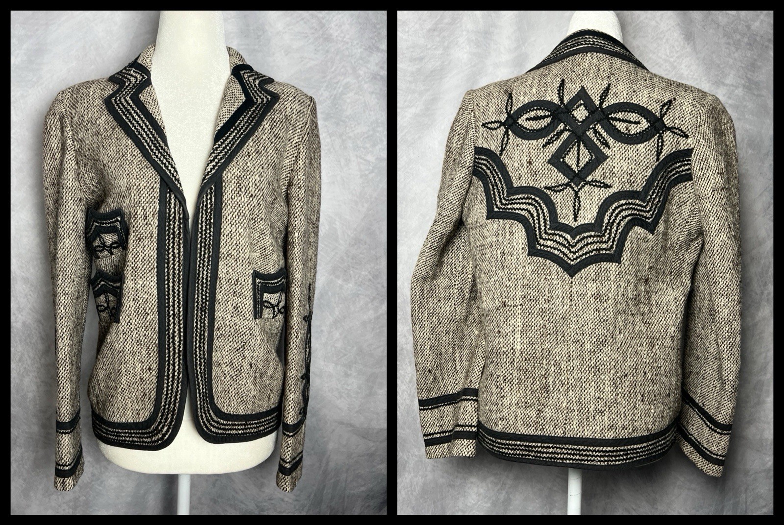Vintage 1970s Guatemala Solola Jacket Hand Loomed Woven Tweed Festival Jacket S