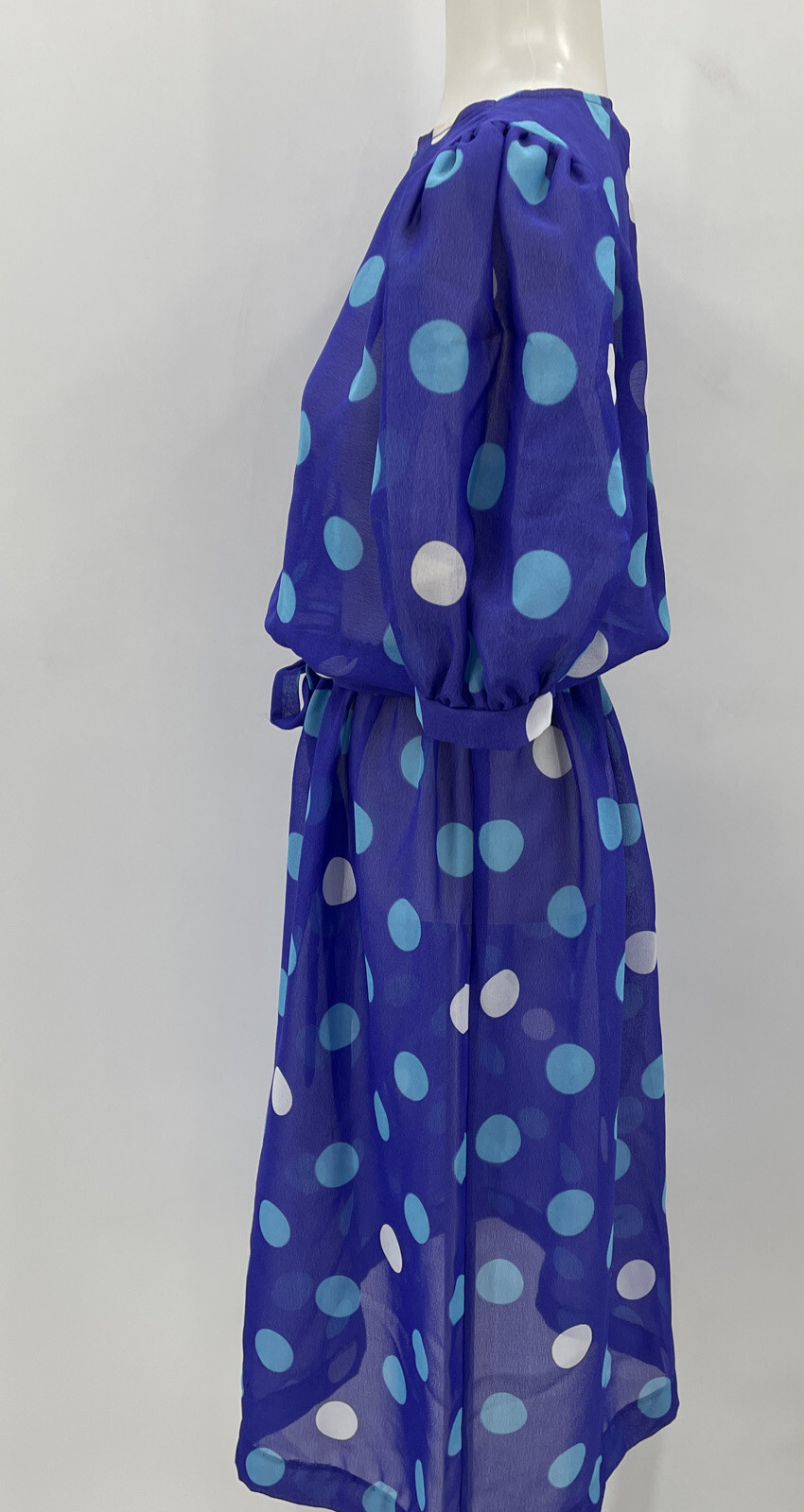 Vintage New Raves Dress Polka Dot Puff Sleeves Totally 80s Rad New Wave Purple