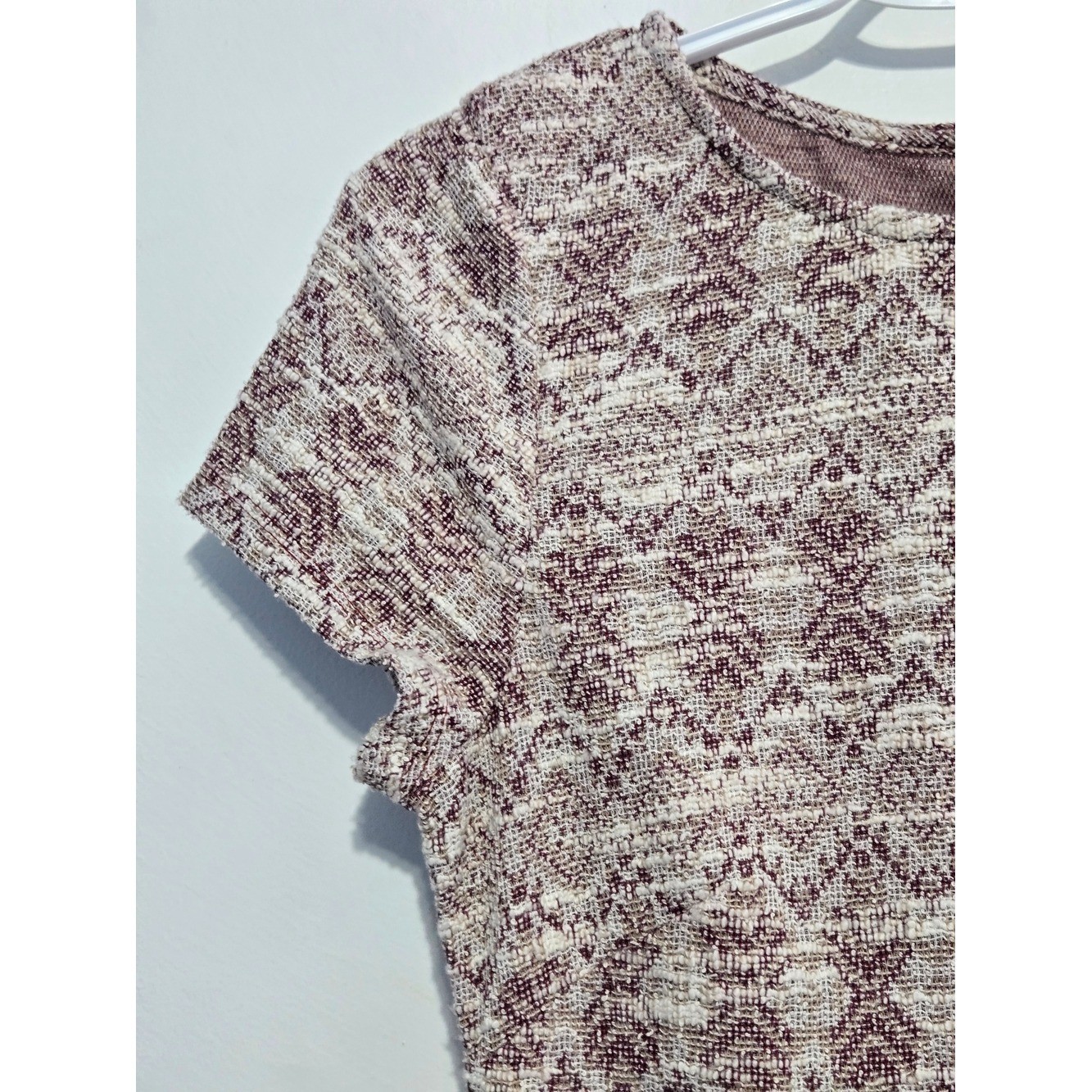 NWT Xtraordinary Ivory Wine Tweed Dress Crochet Hem Small