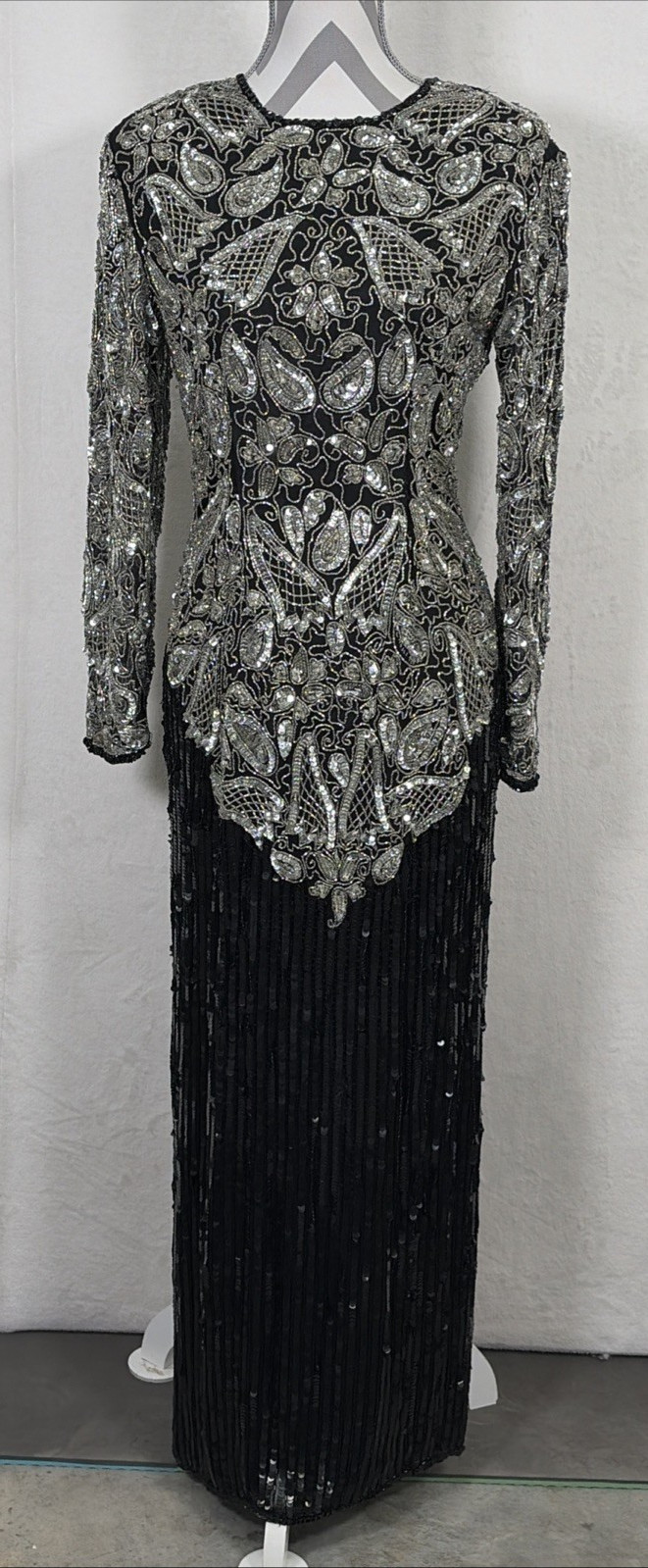 Sweelo Vintage Black Heavily Beaded Sheath Evening, Event MIDI Dress Sz S 6-8