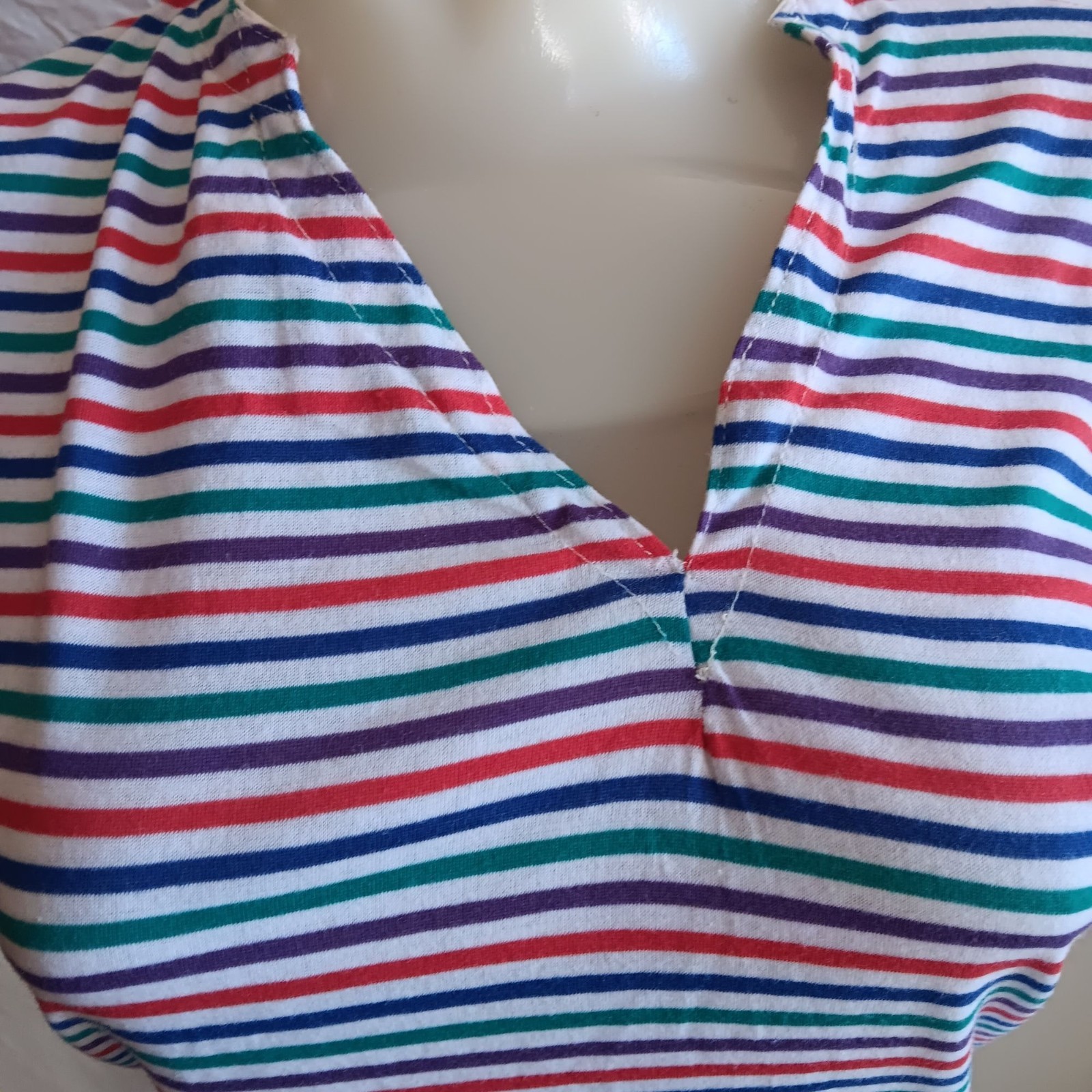 Women’s Large Vintage T-Shirt Casual Corner Striped V-Neck Top 1980s Altered