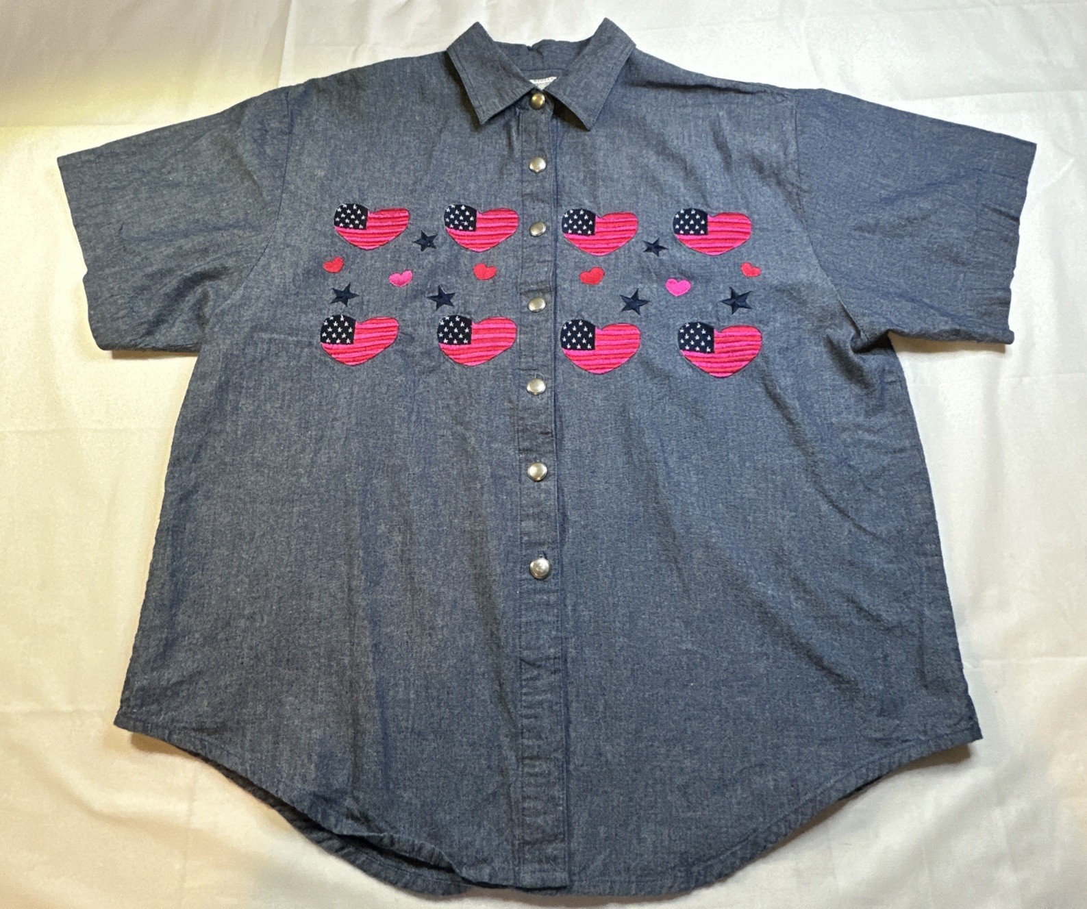 Panhandle Slim Womens Western Short Sleeve Denim Shirt Embroidered Blue M #5045