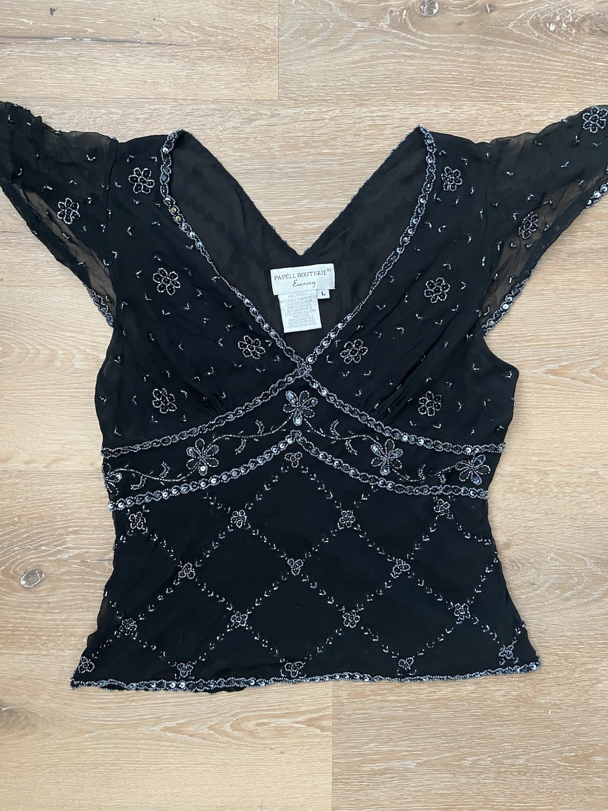 Vintage Adrianna Papell Vintage Silk Beaded Blouse, Size L Y2K Coquette