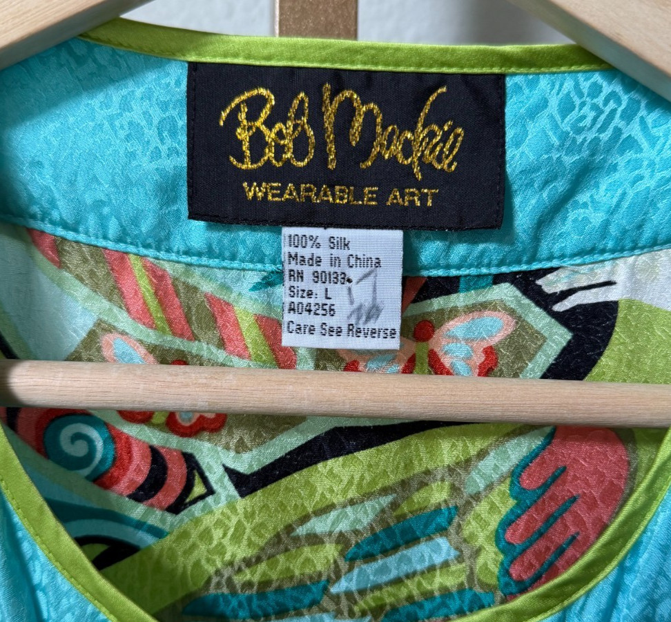 Vintage Bob Mackie 100% Silk Wearable Art Kimono Jacket Asian Print Large Top
