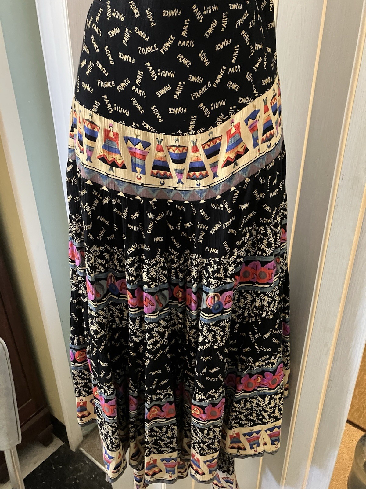 Carole Little Vintage Sz 10 100% Rayon Paris Novelty Maxi Skirt Made In The USA