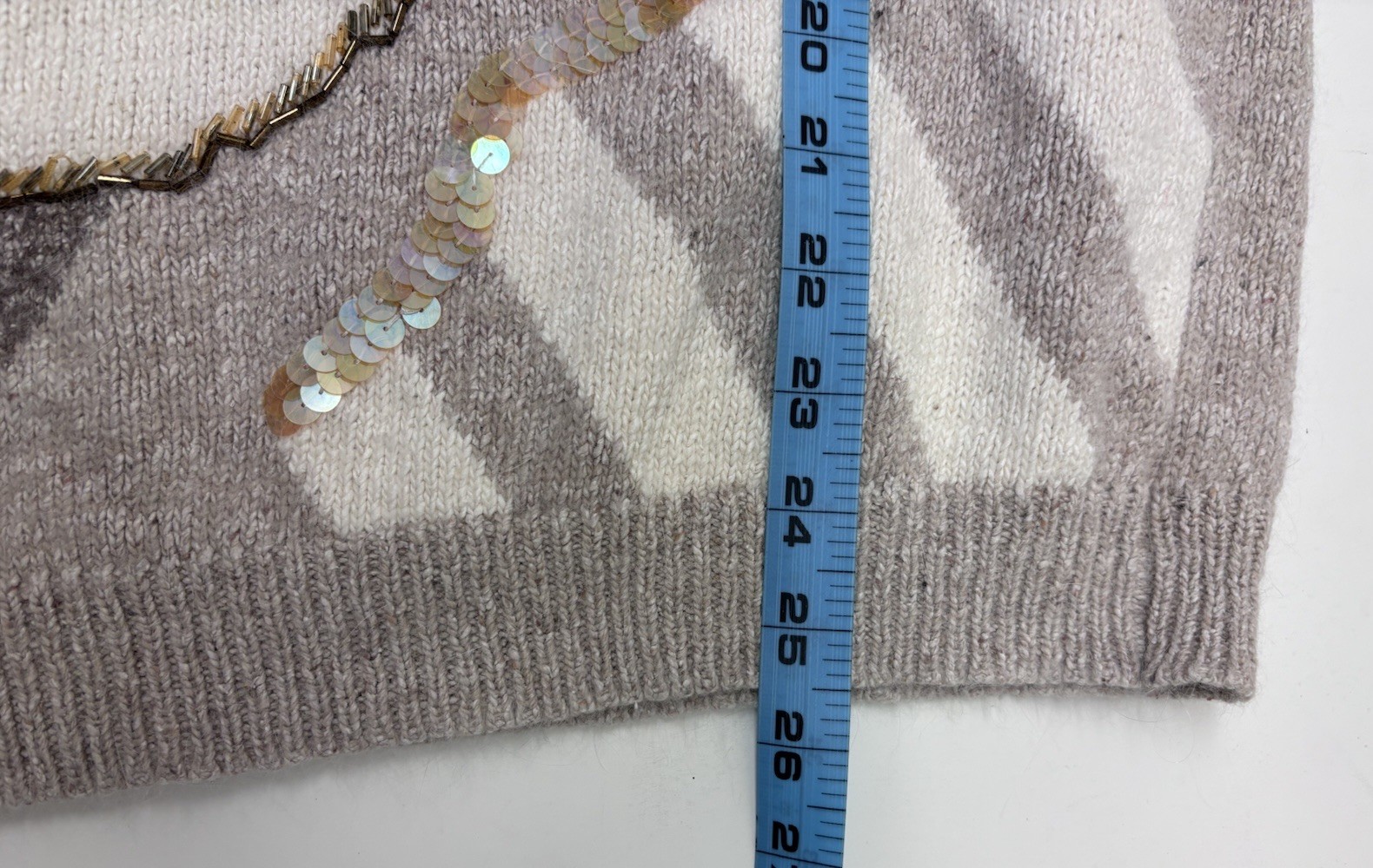 Petite Sophisticate Vintage Tan Beaded Silk Blend Sweater Sz PM Angora Lambswool
