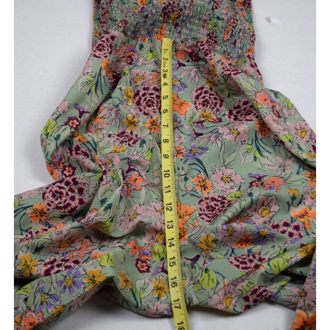 Vintage Jumpsuit Pale Green Size S/M 90s Ruched Bodice Pink Spring Flowers Sheen