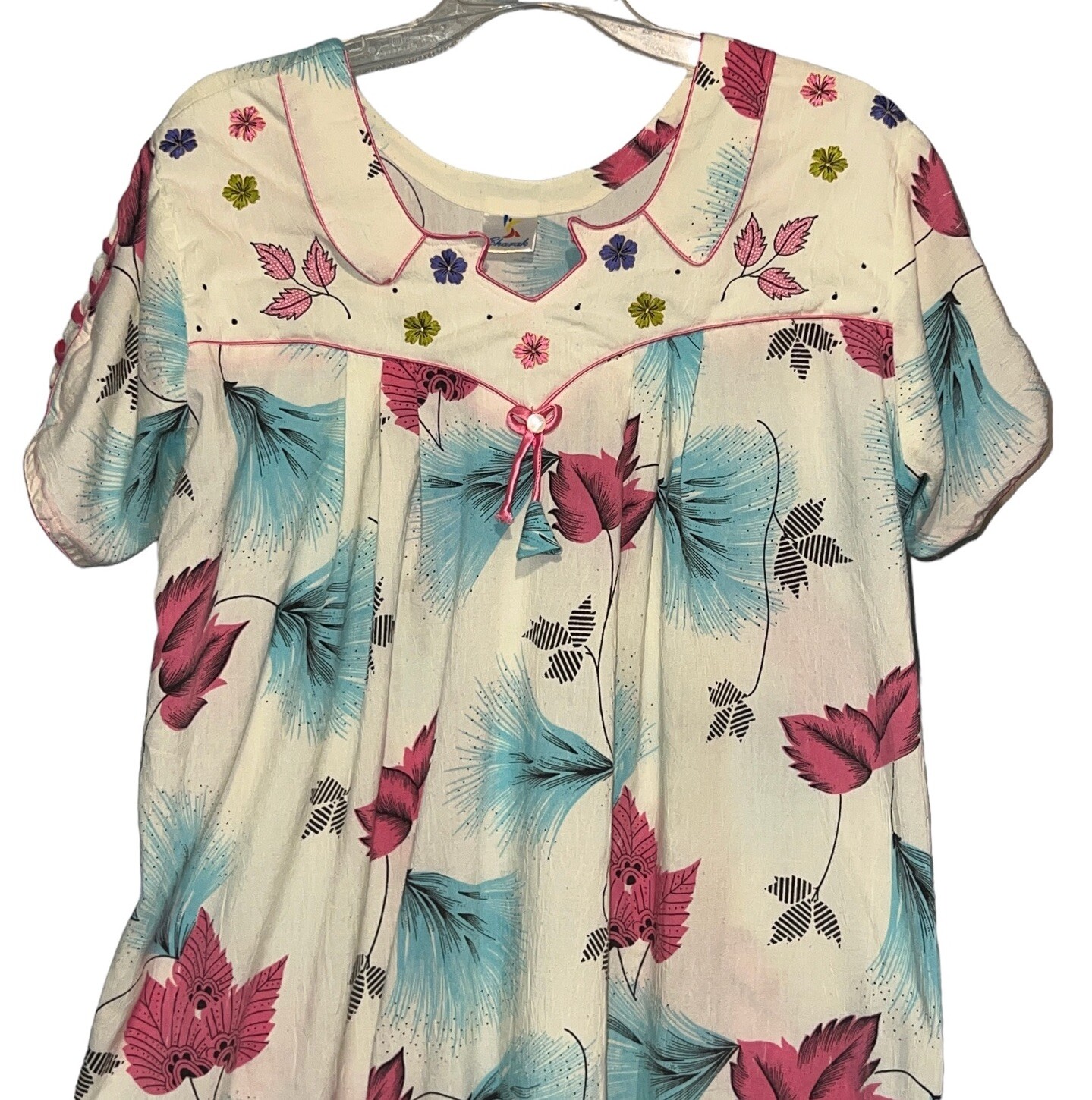 Vintage Charak Maxi Floral House Dress 44″ Chest Pink Turquoise Funky Print