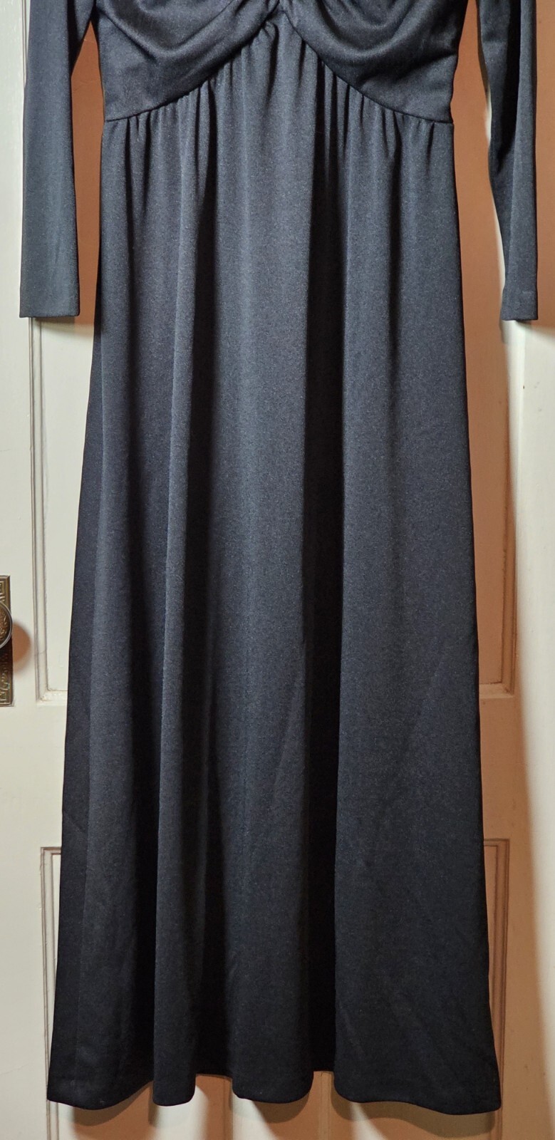 VTG WhimsyGoth 70’s Jerrie Lurie Maxi Dress Women 14 Black L/S Witchcore Pleated