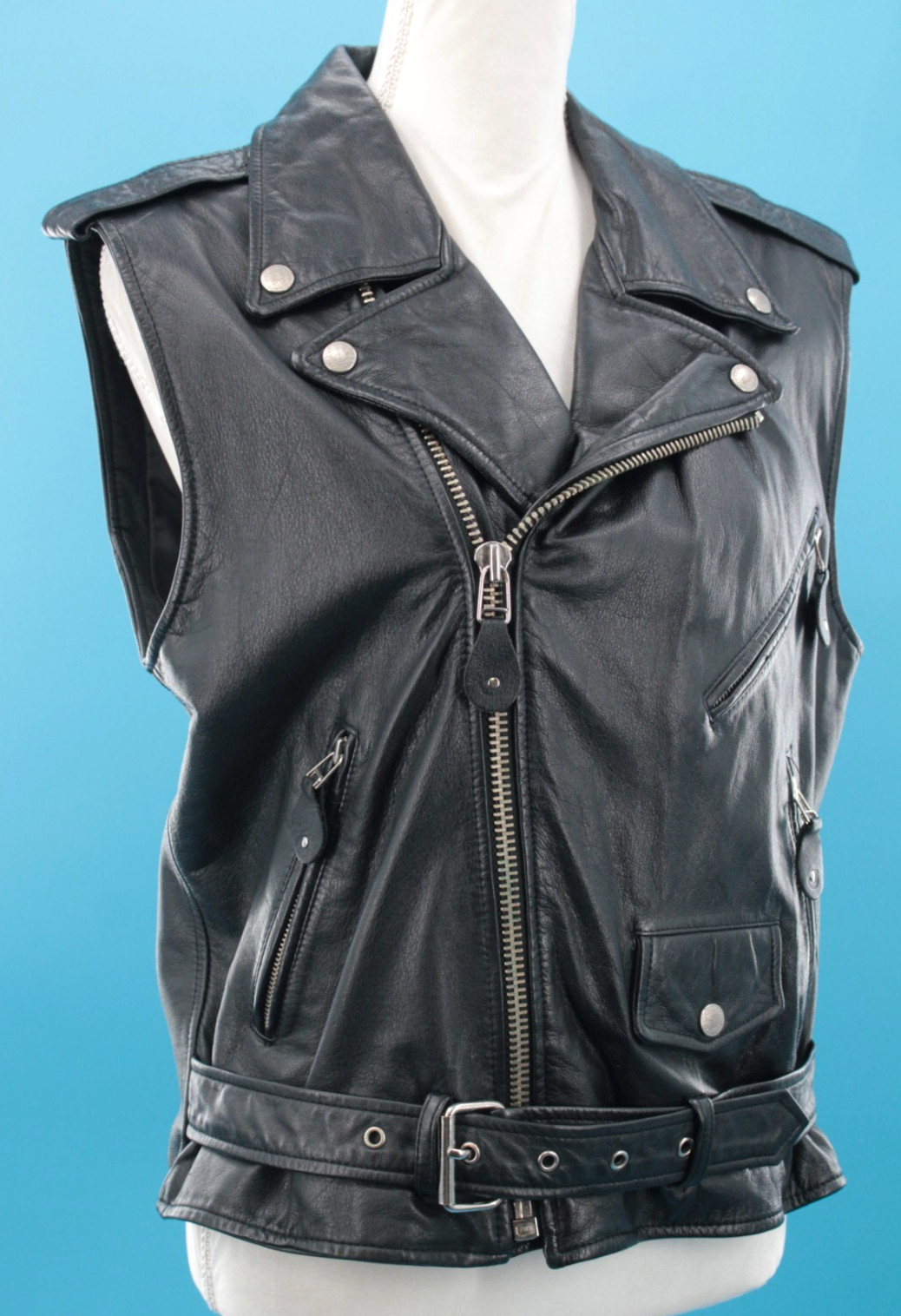 VTG Women’s 90s DKNY Black Leather Biker Jacket Vest Sz M 1990s Motorcycle