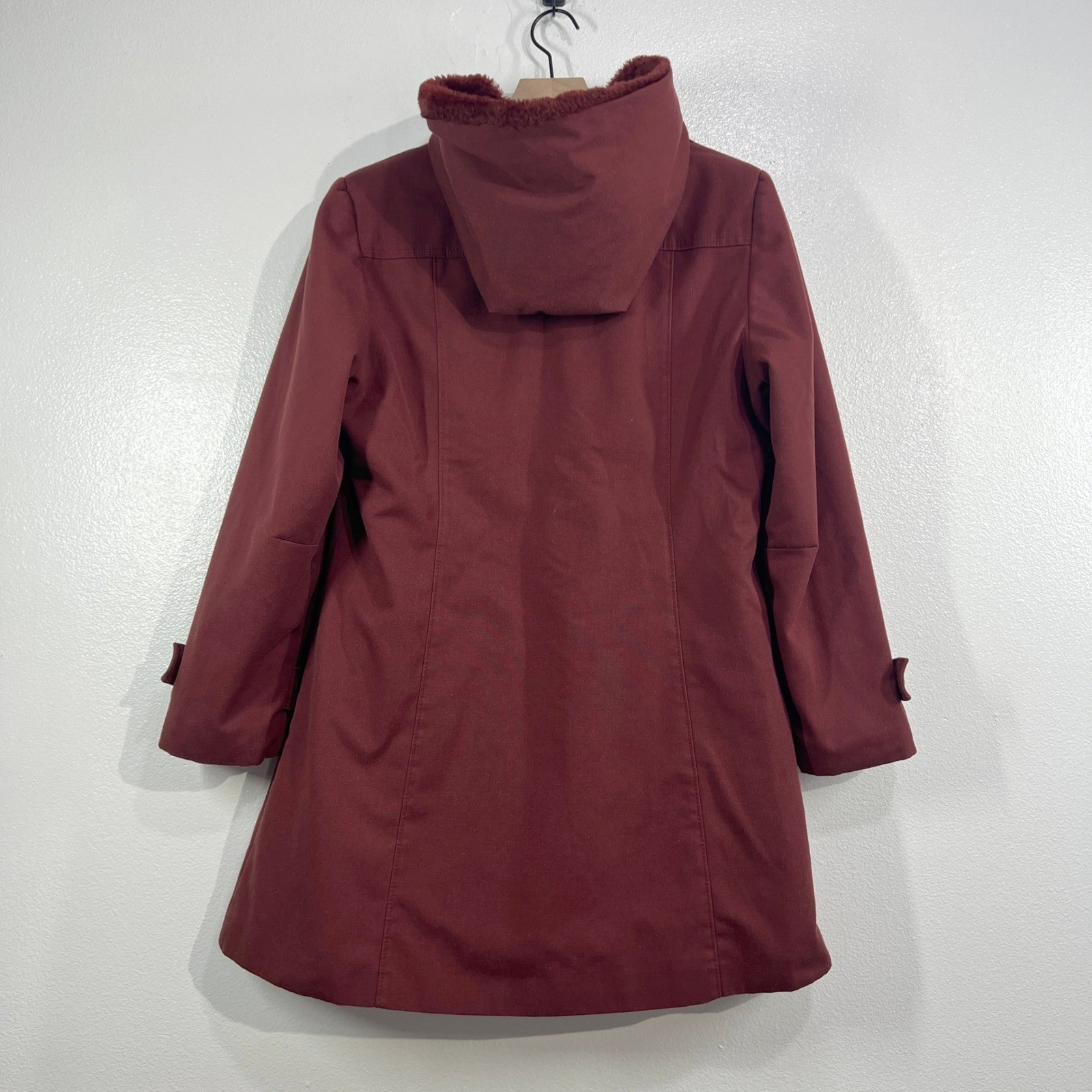 Vtg 70s Bonders Exclusive All Seasons Calendar Cloth Coat Red Faux Fur Lined S/M