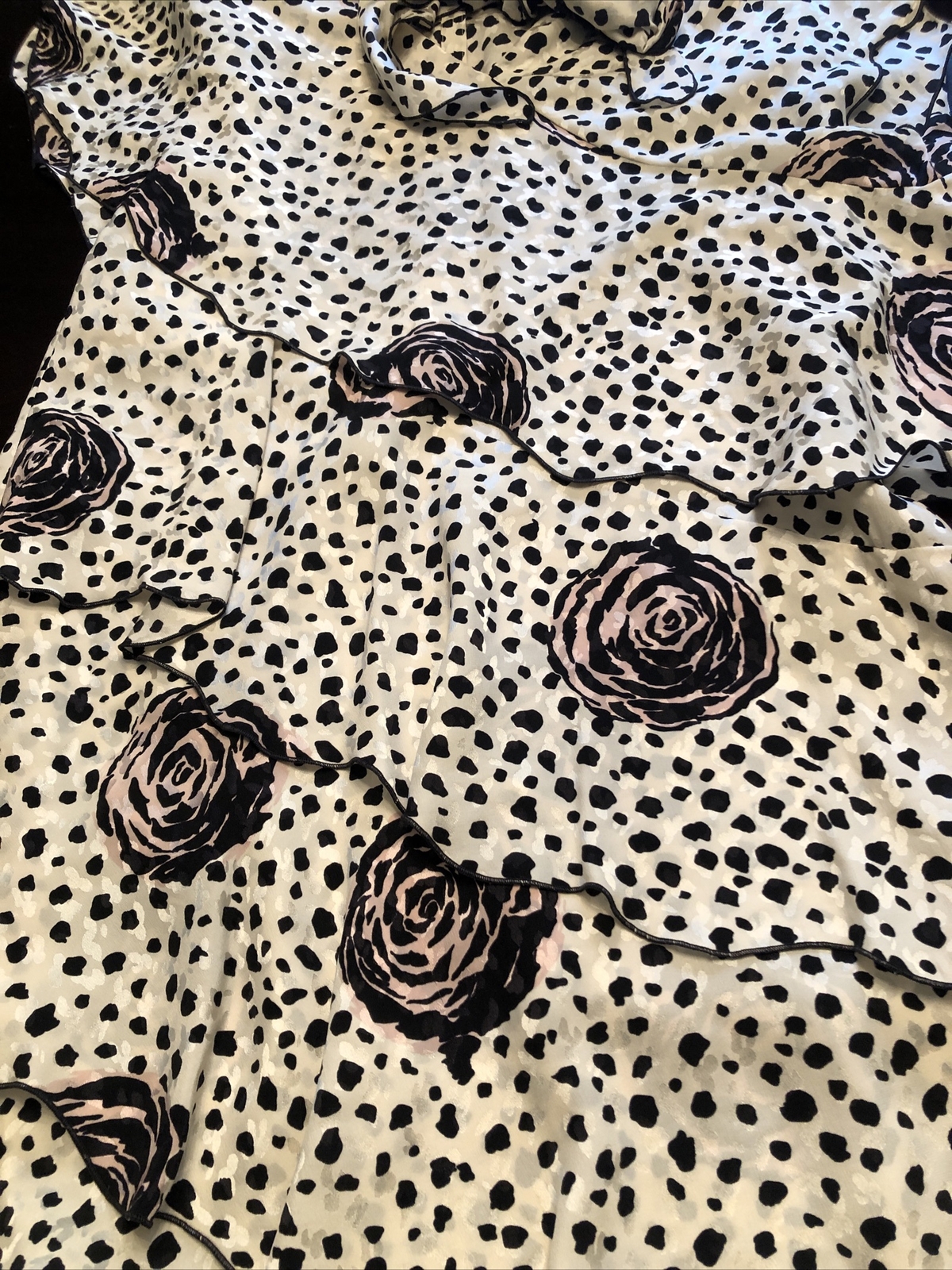 Holly Harp vintage 80s tiered floral & polk dot dress with pussy bow neck sash S