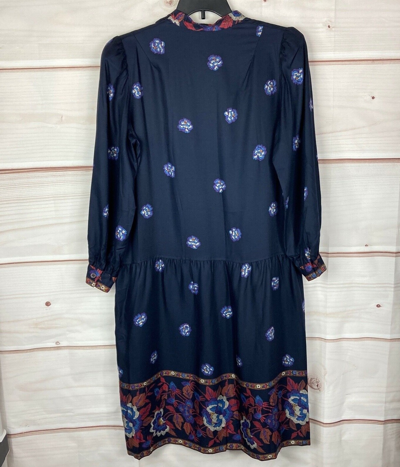 The Wilroy Traveler Vintage Dress Womens 20 Blue Floral Mock Neck Button Front