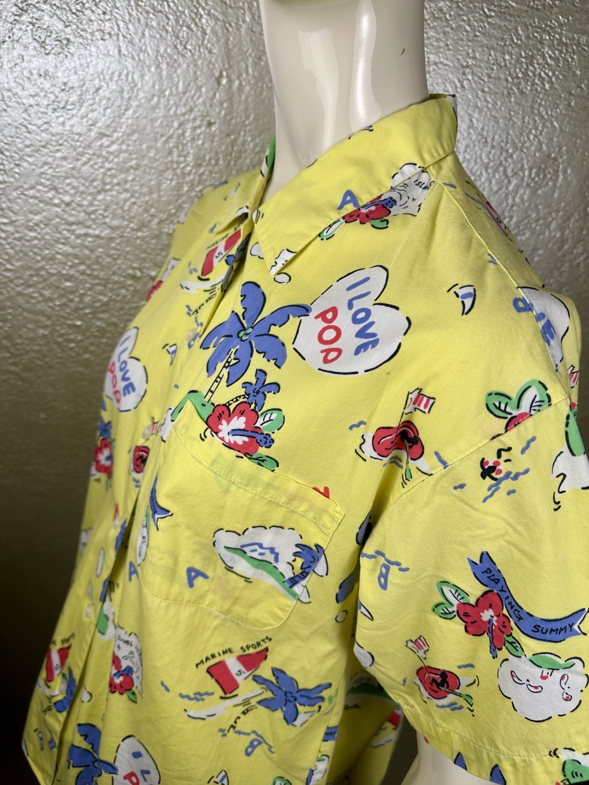 Vintage 1980’s Fashion In MICHEL Yokohama Yellow I LOVE POP! Cotton Short Sleeve