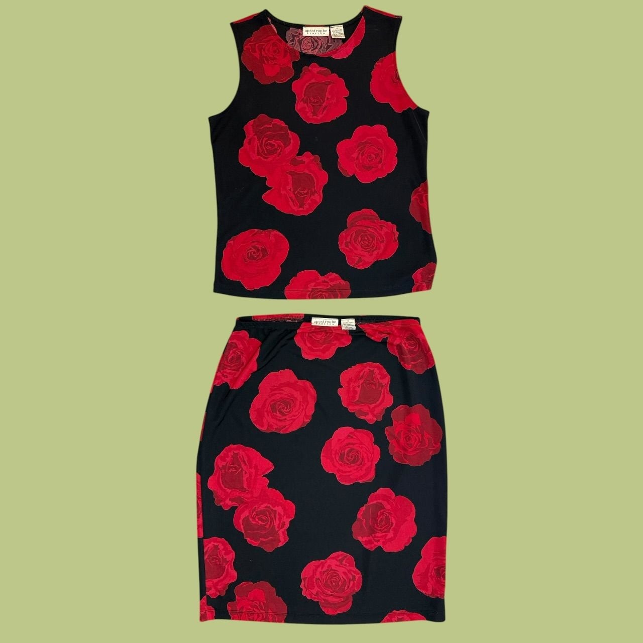 Vintage 90s Rose Print Co-ord Top and Skirt Two-Piece Set
