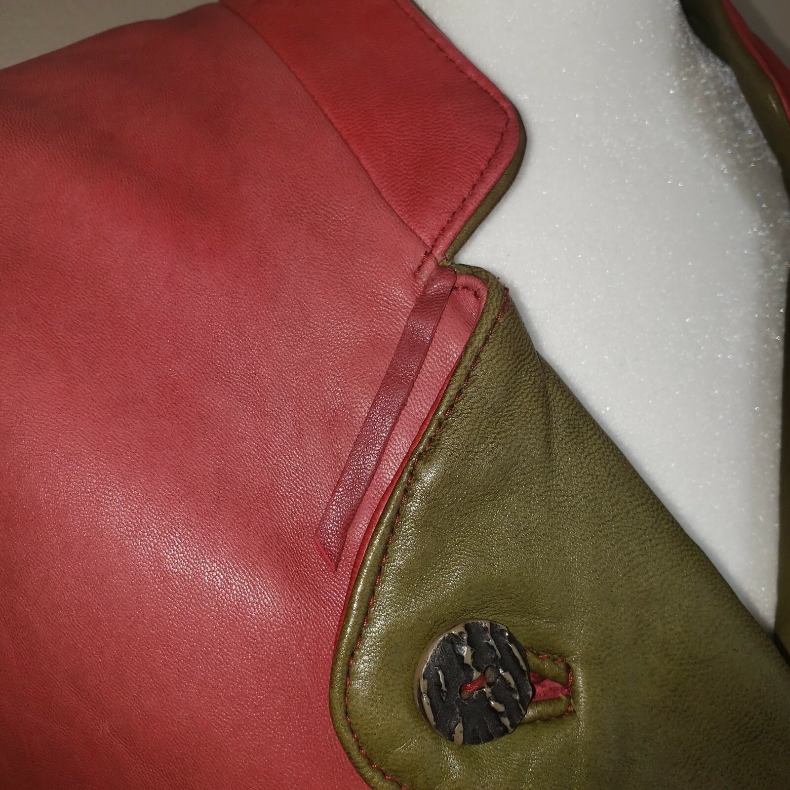 Vintage 80s Original Leather Sound LS Red Leather Jacket Green Accents Sz 38