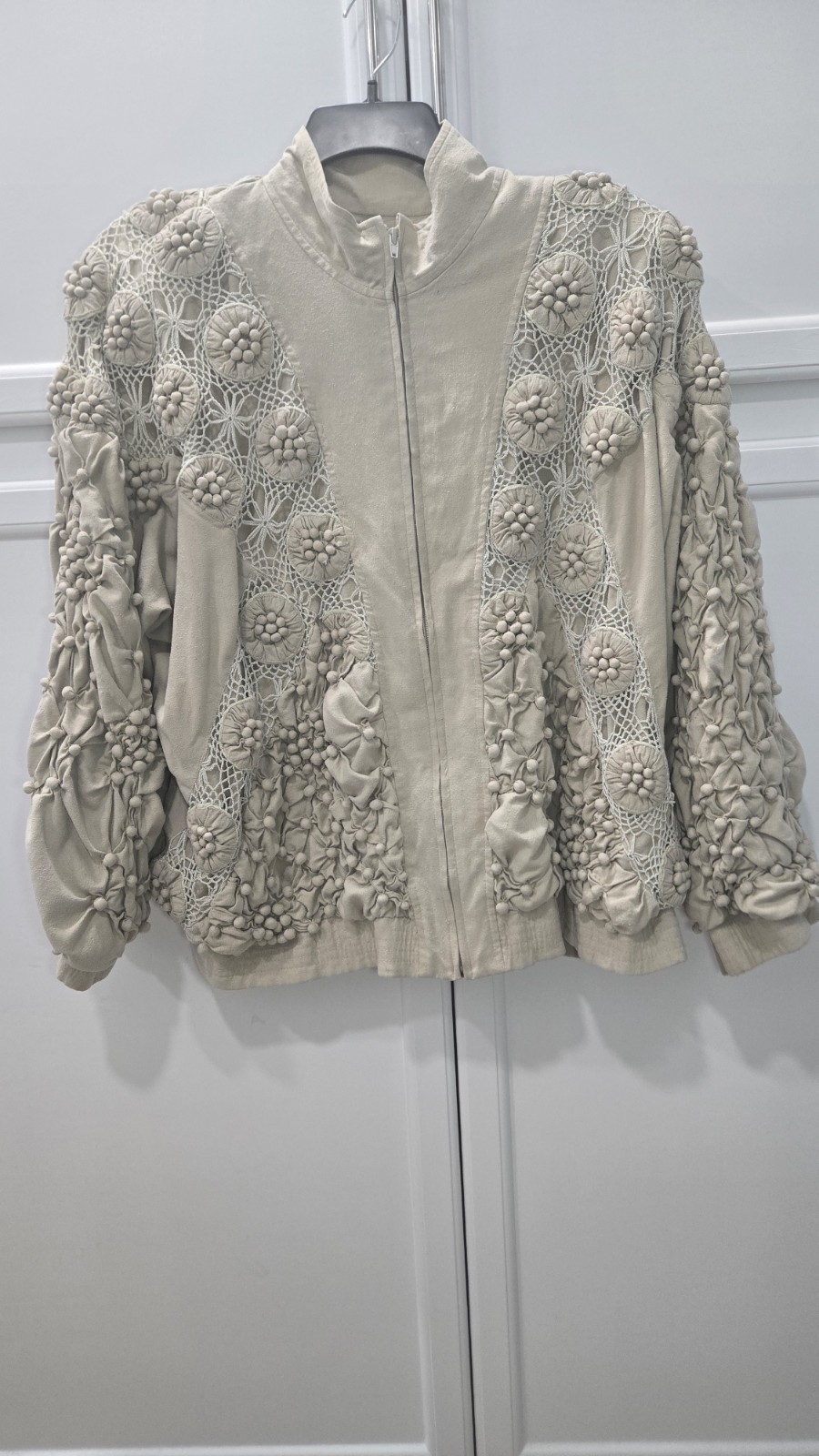 VTG LIM’S Shanghai Jacket 100% Silk 3D Crochet Boho Bomber Art to Wear RARE