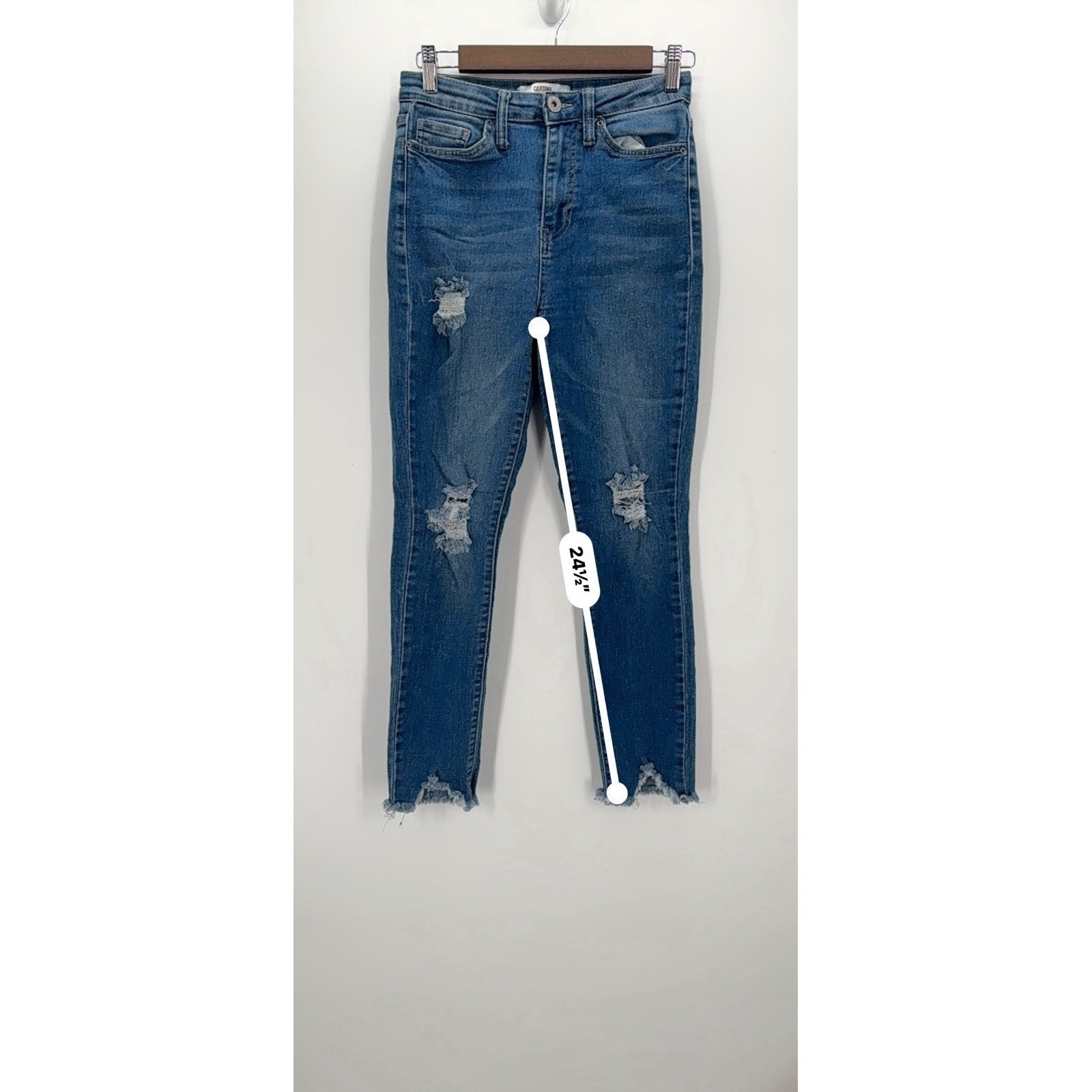 California Vintage Blue Jeans Womens Junior 7/28 Stretch Skinny Stonewash Zip