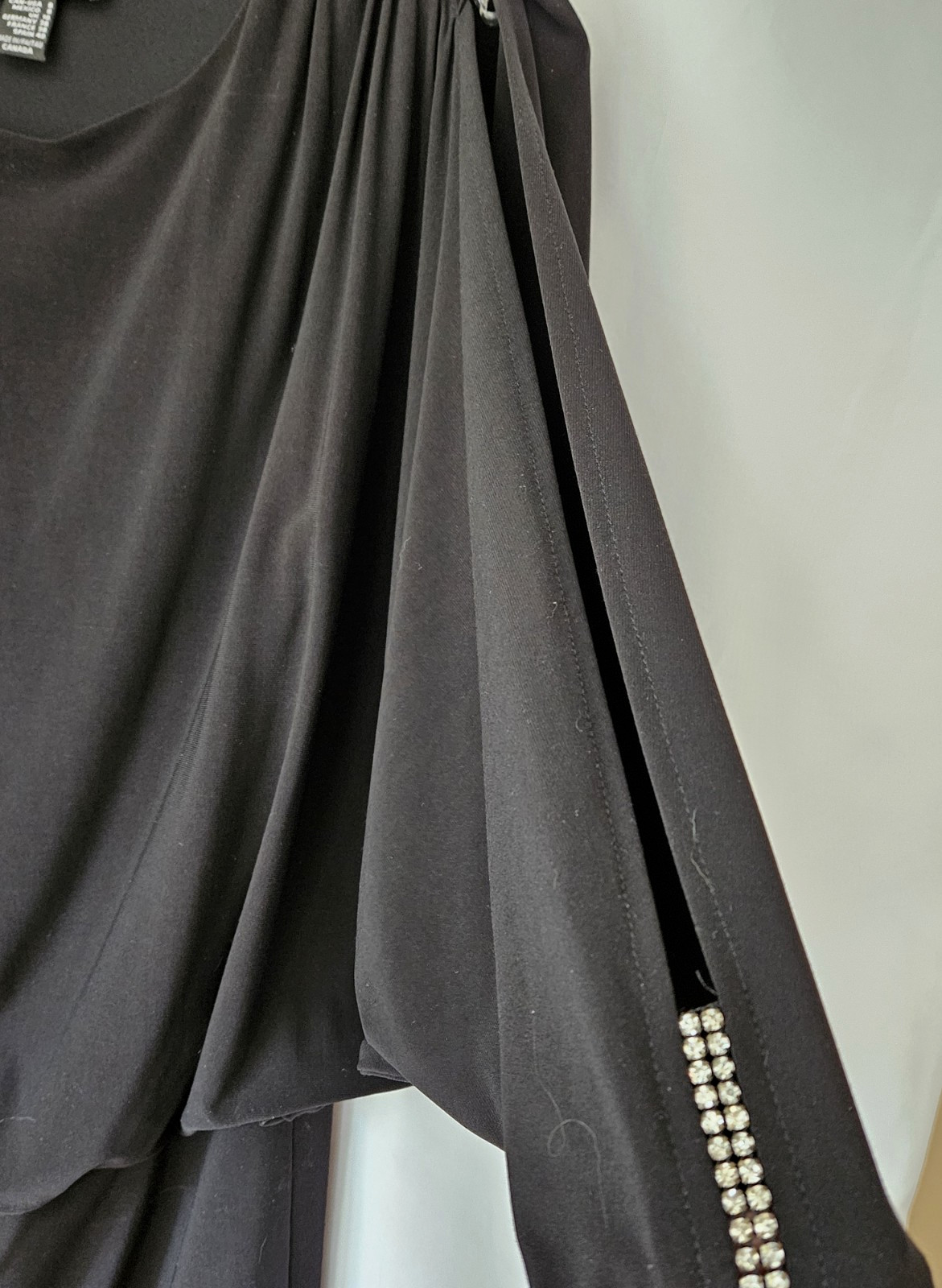 VTG Frank Lyman Designer Black Dress SZ 8 Rhinestones Cuff Shoulders 1970’s