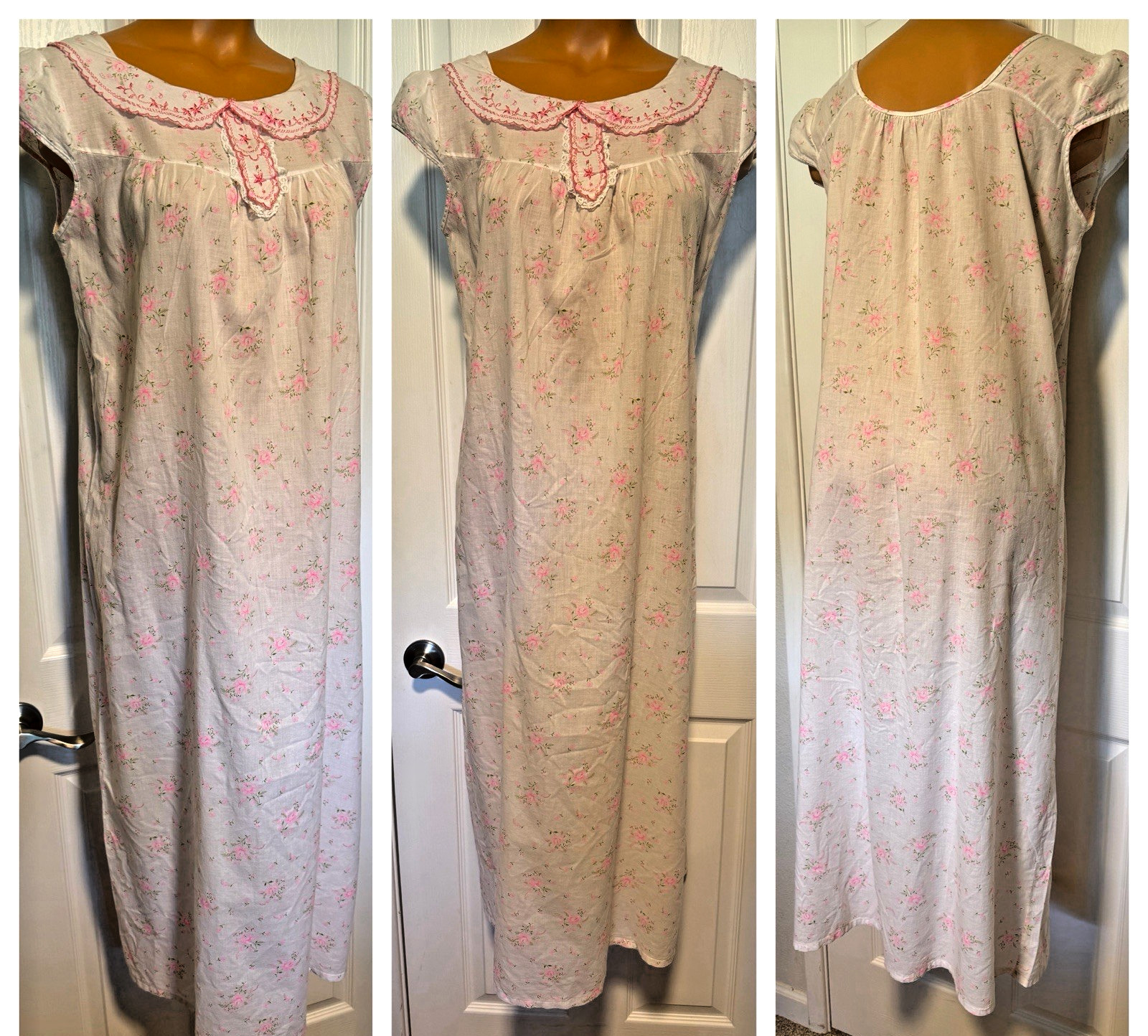 VTG 60’S PENNYS GAYMODE PINK FLORAL W/ EMBROIDERED LACE BABYDOLL NIGHTGOWN SZ S