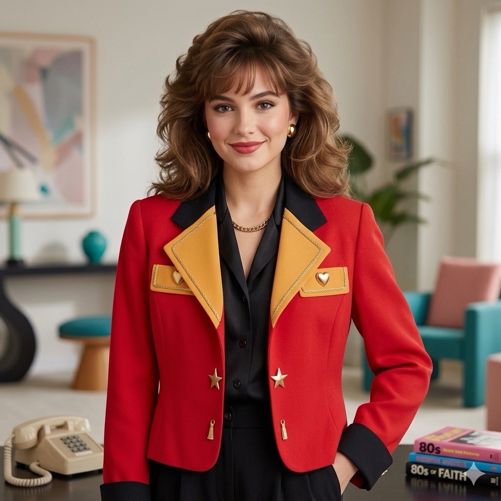 Vtg 80s CRISCIONE Red Gold Black Blazer Jacket~M~Padded Shd Hollywood Glam US