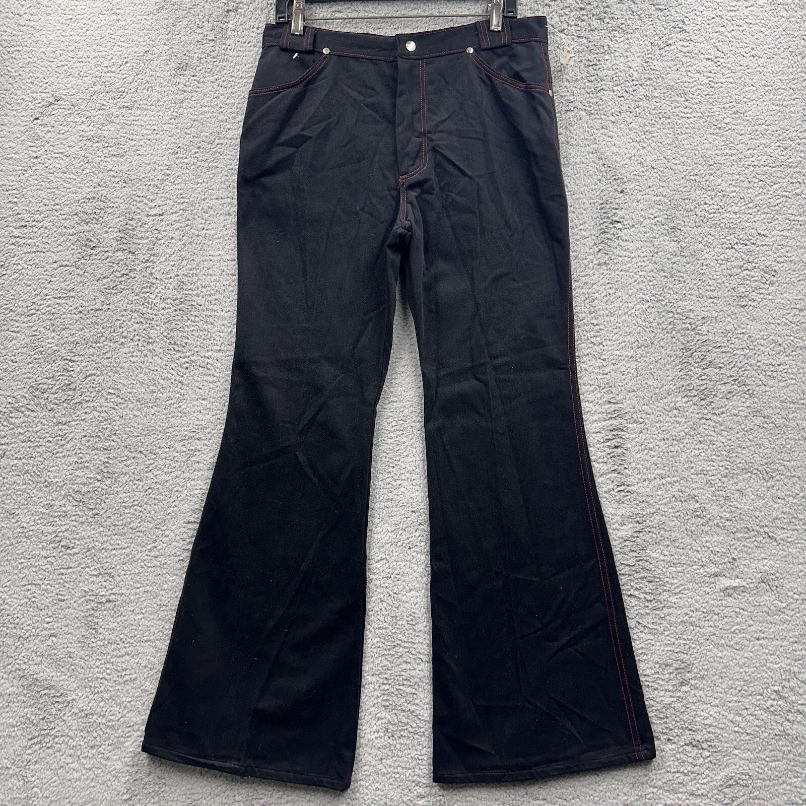 NWT VTG 70s MAVERICK Wide Bell Bottom Flare Black Denim Hippie Jeans Goth 32×32