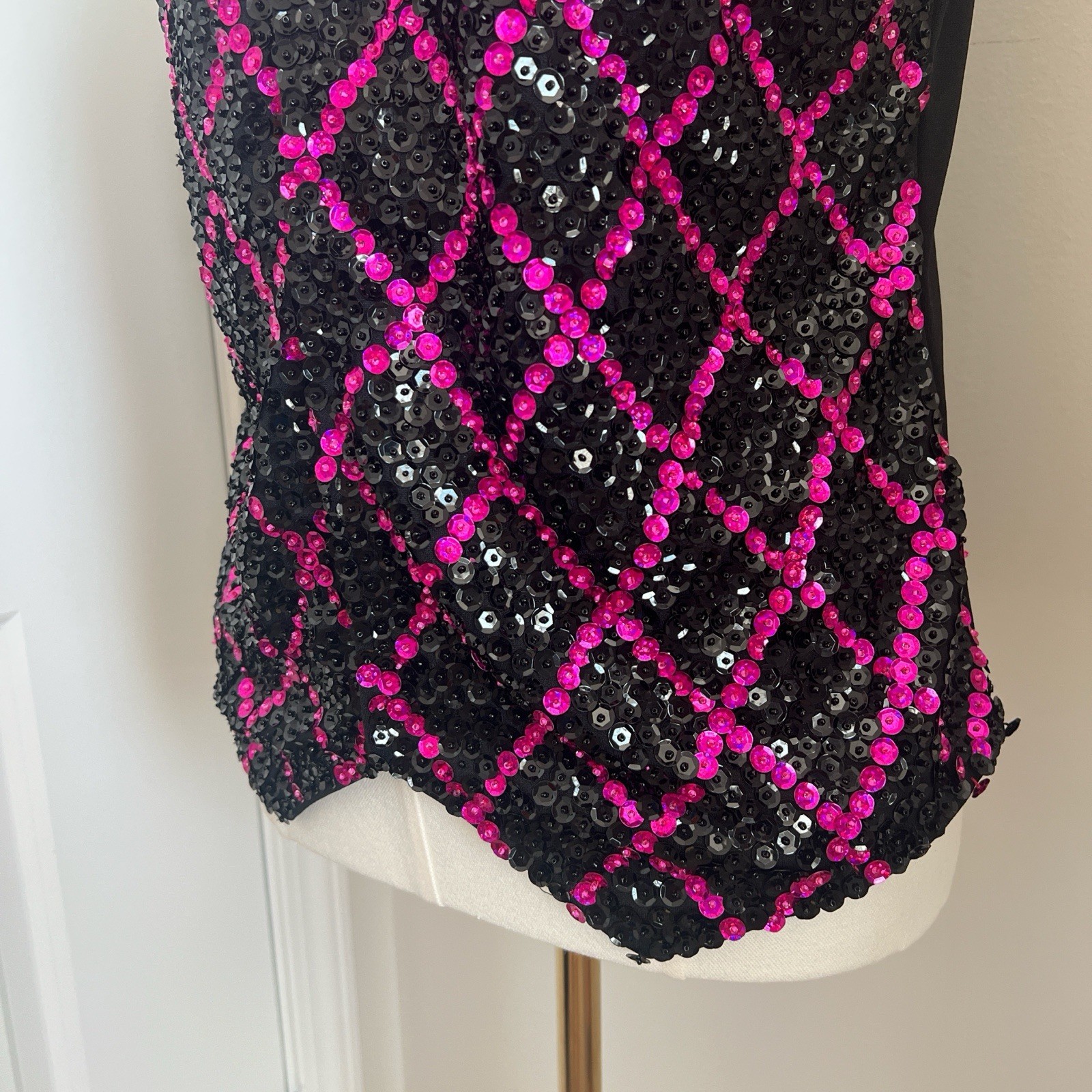 Vintage Hot Pink/Black Beaded/Sequined Vest Size XL from Glamorous Costume