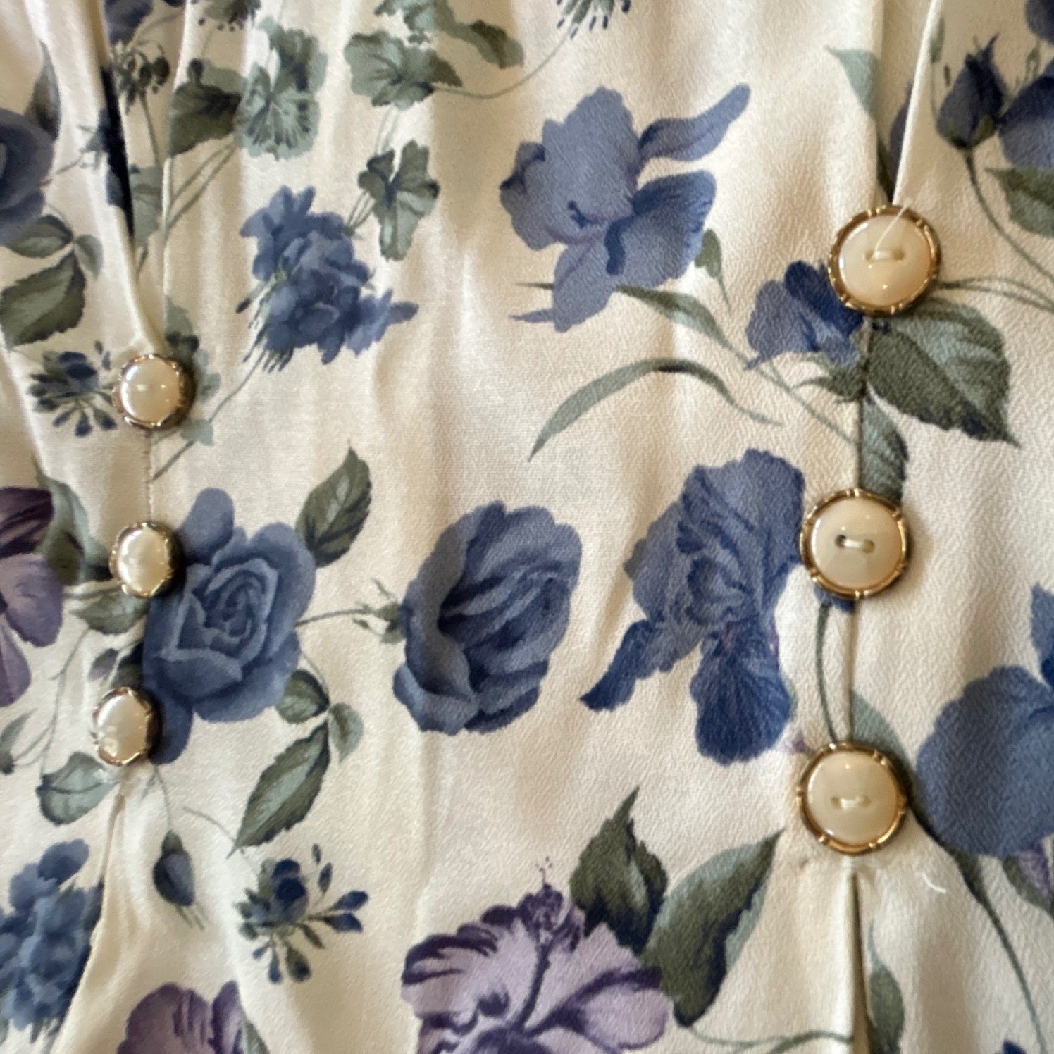 Vintage 90s L.A. Gal Maxi Dress White Blue Floral Lace Cottagecore USA Tea Party
