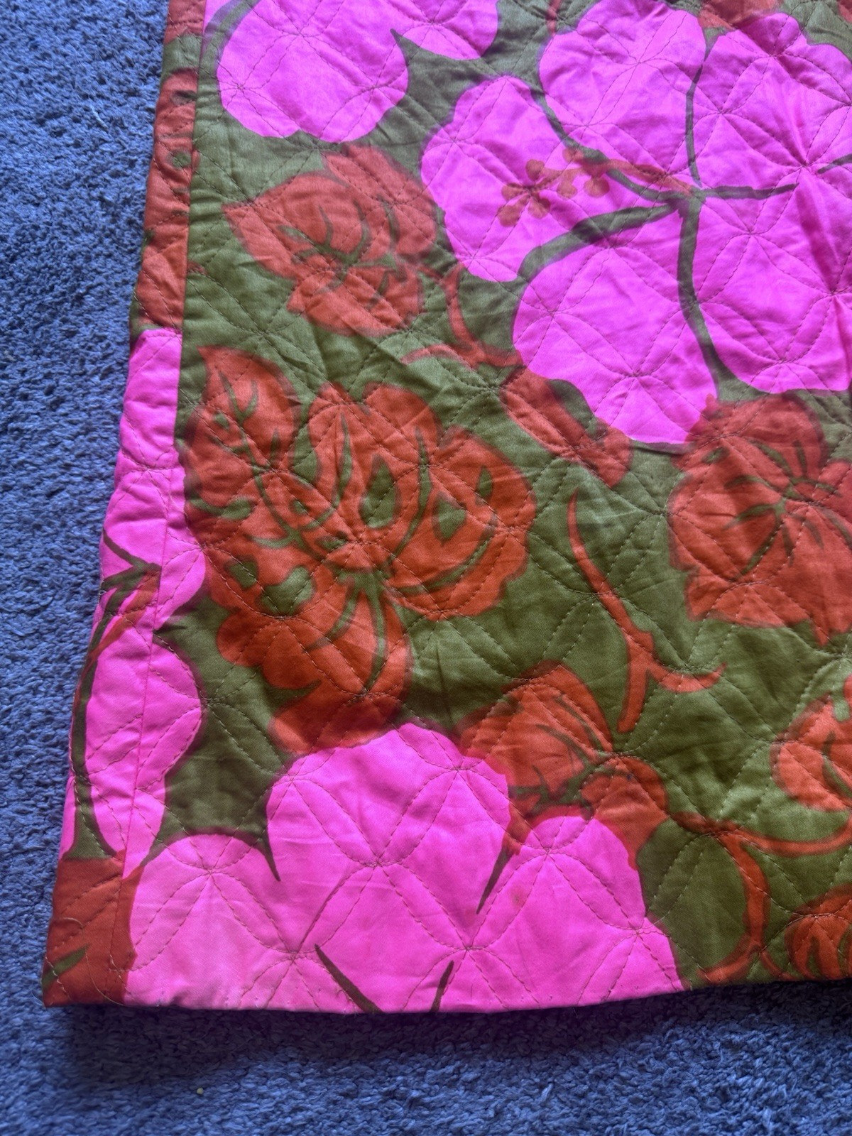 Vtg 60s 70s Phil Rose of California Quilted Maxi Skirt Pink Hibiscus Tiki Retro