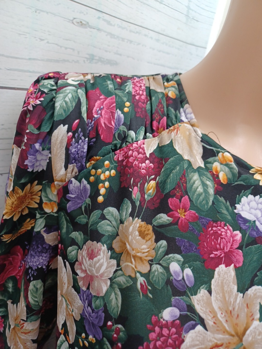 Vintage 80s Dress Floral Prior Tabby California Short Puffy Sleeves Secretary S