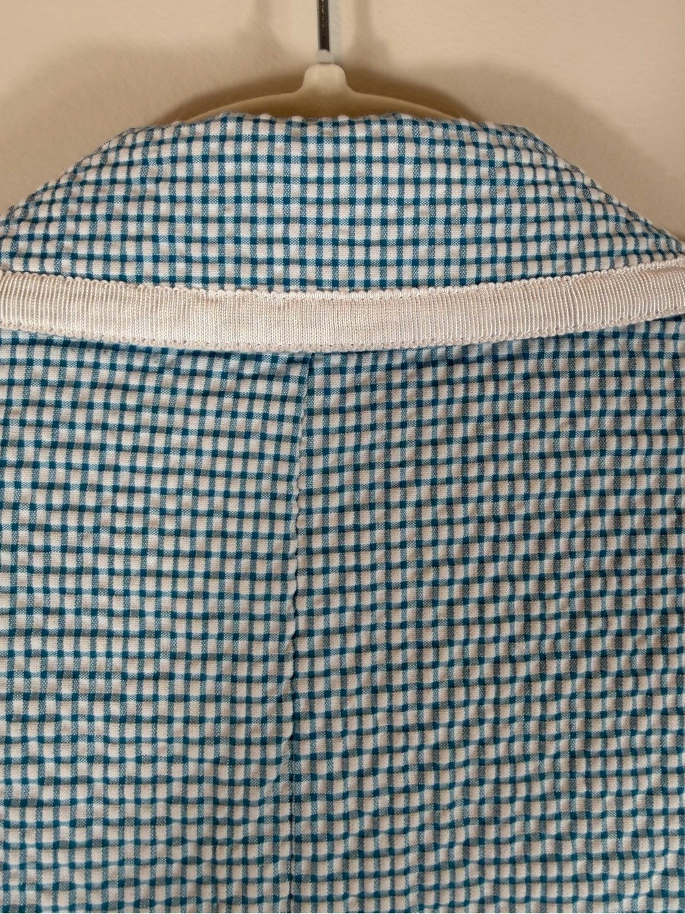 Peace of Cloth Vintage Aqua Blue & White Gingham Blazer Size Large